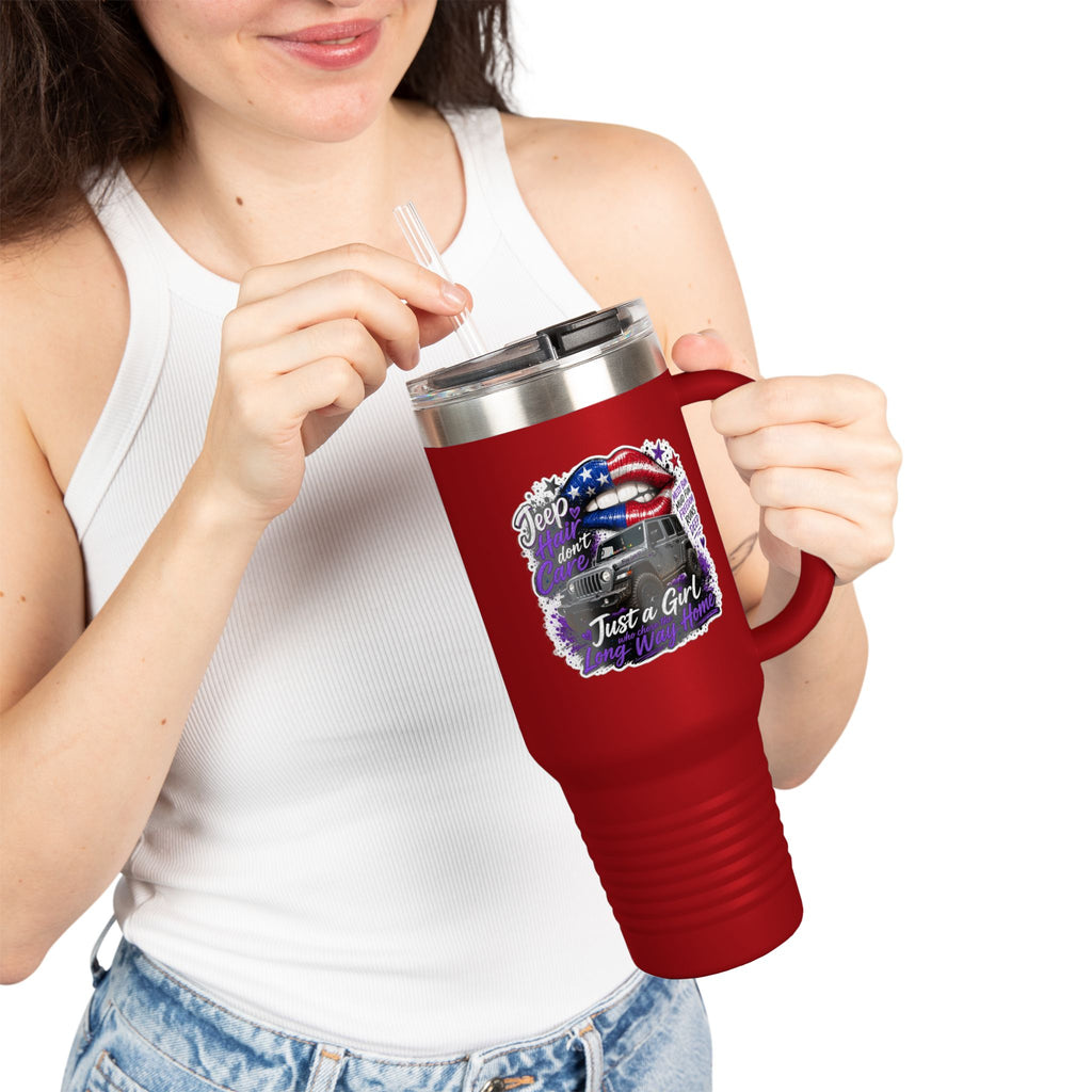 "Jeep Hair Don't Care" Patriotic Truck Design — 40oz Insulated Travel Mug