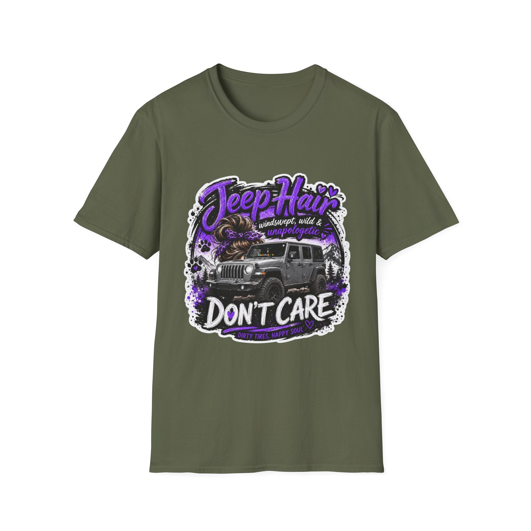 Jeep Hair Don't Care (Purple) Unisex Softstyle T-Shirt