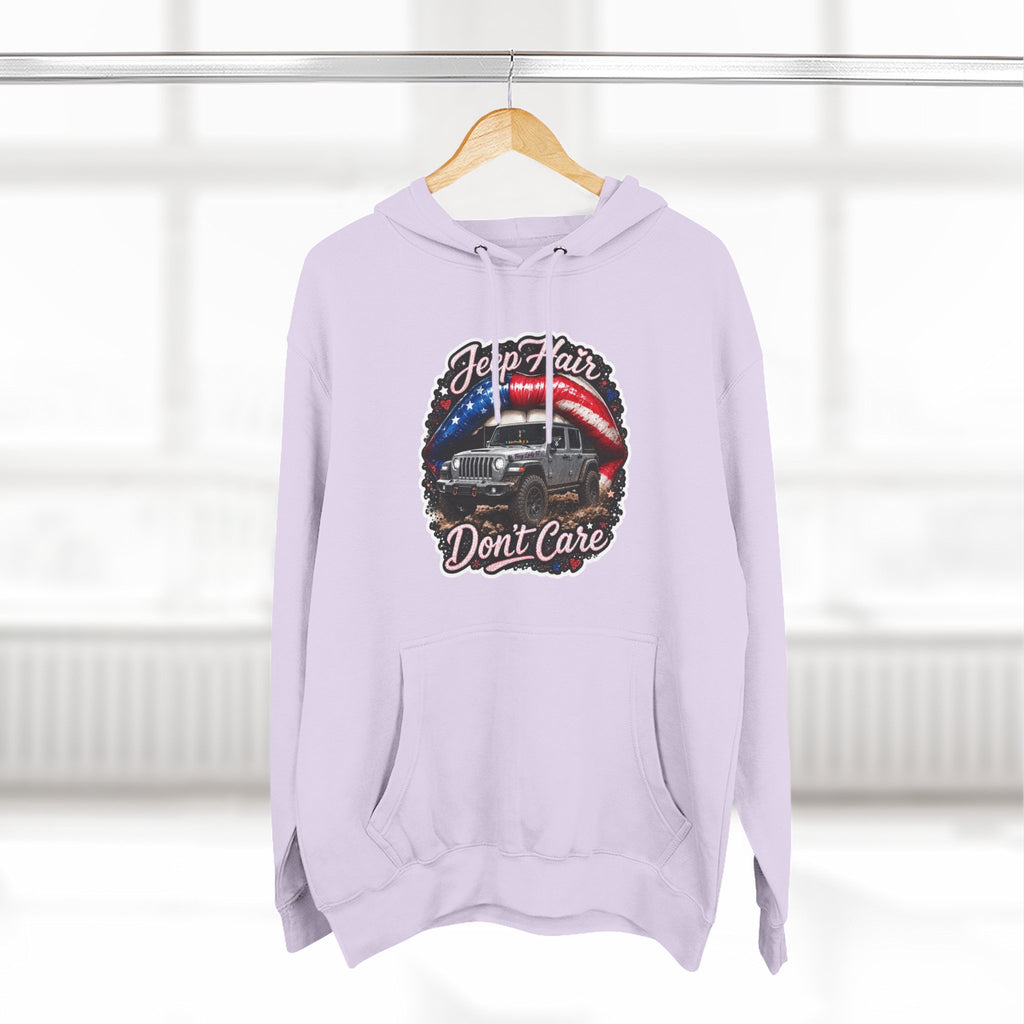 "Jeep Hair Don't Care" Graphic Fleece Pullover - Patriotic Jeep Hoodie