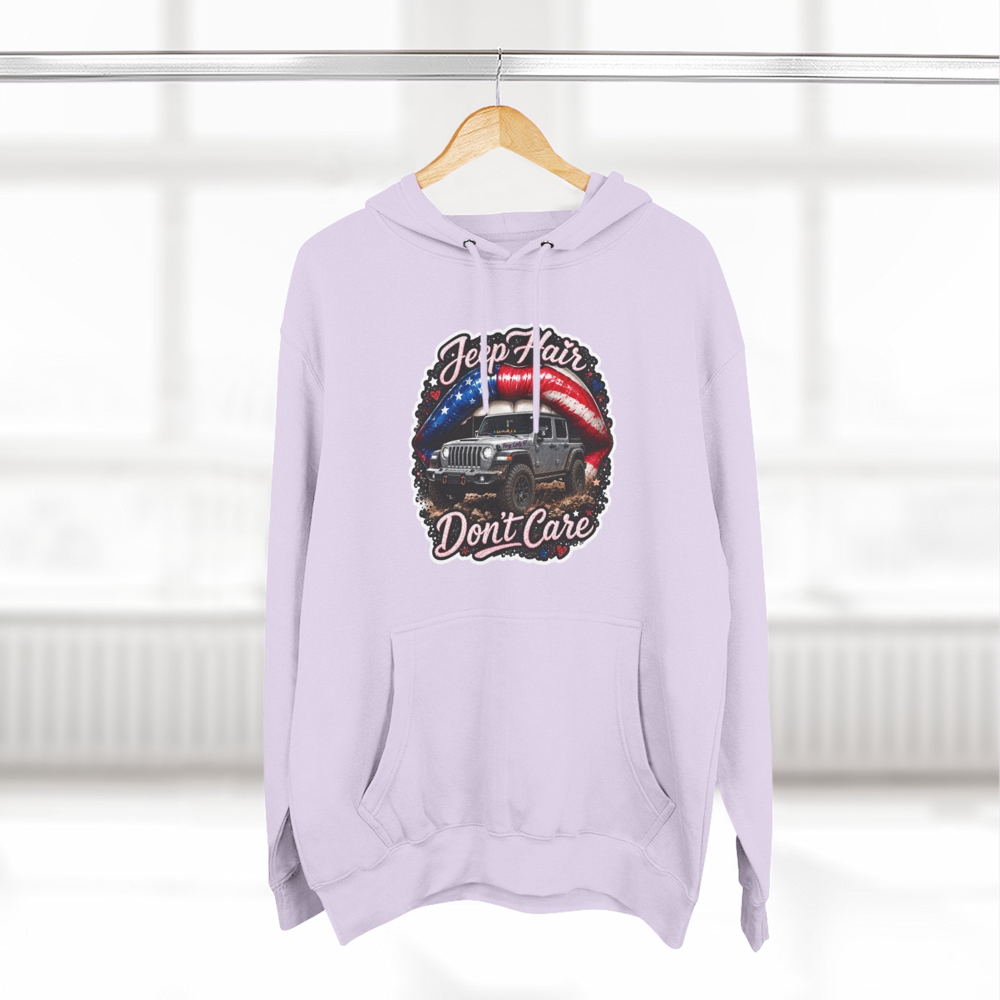 "Jeep Hair Don't Care" Graphic Fleece Pullover - Patriotic Jeep Hoodie