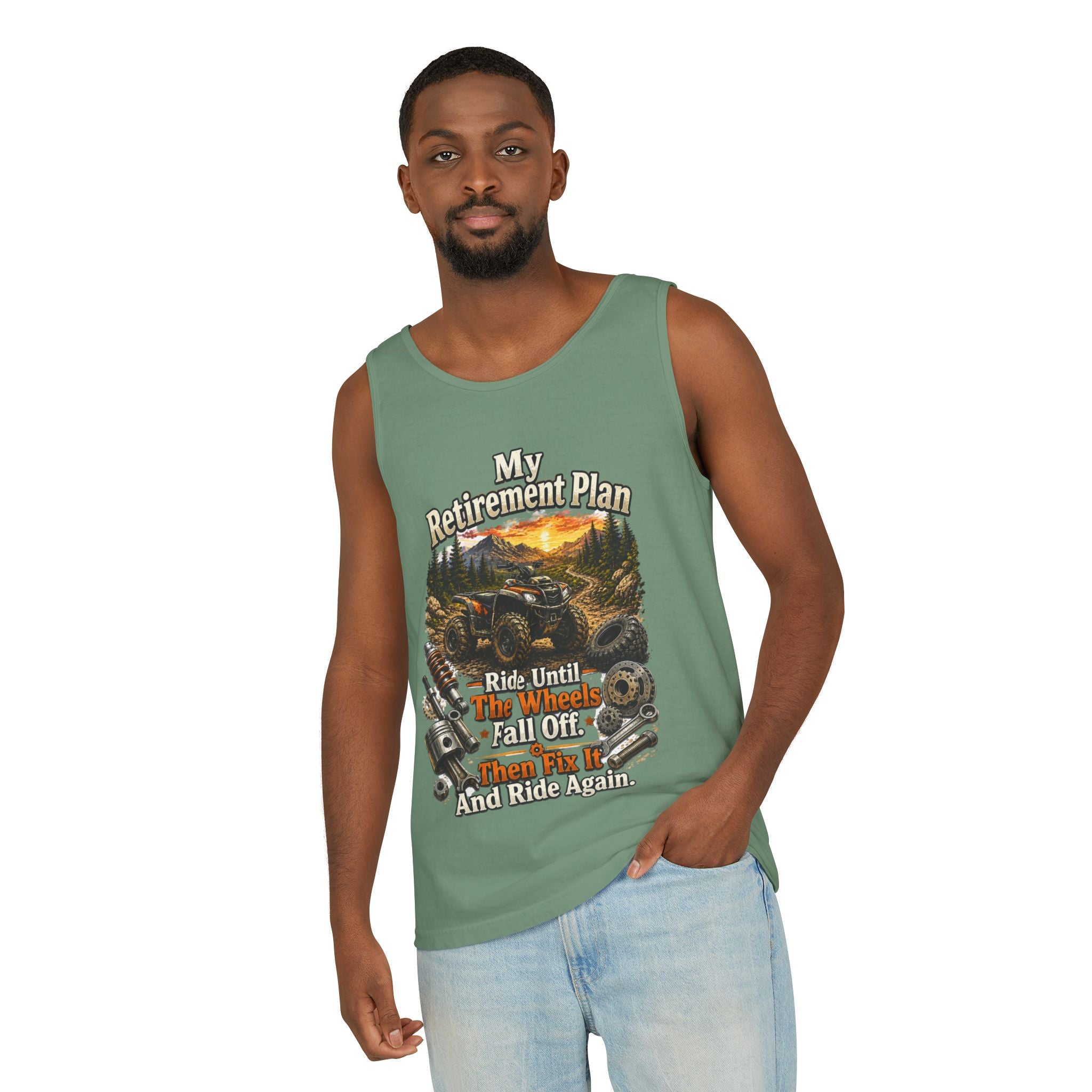 Retirement Plan ATV Tank Top — "Ride Until The Wheels Fall Off" Off‑Road Sunset Tank