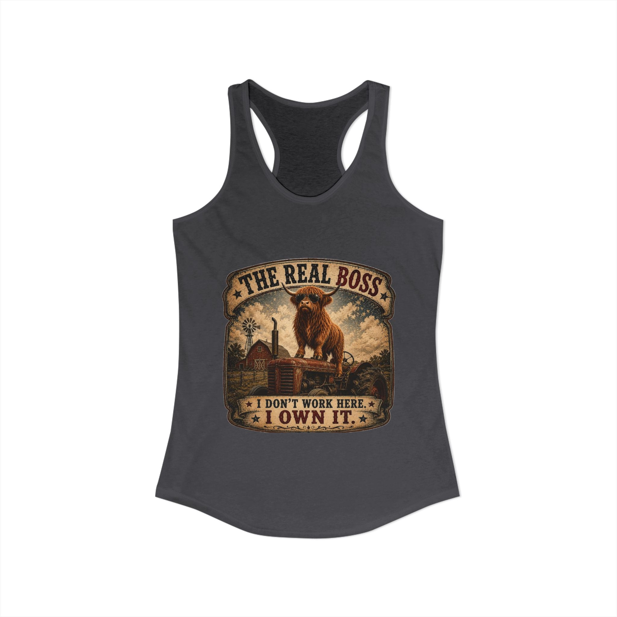 The Real Boss Highland Cow Women's Ideal Racerback Tank