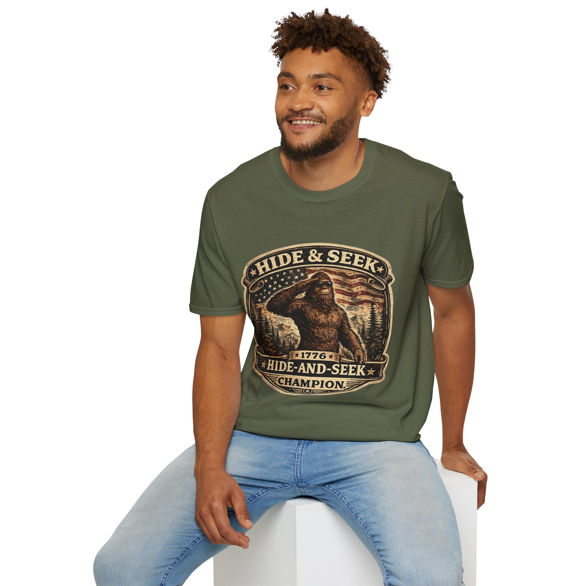 Sasquatch 'Hide & Seek' Graphic T-Shirt — Vintage Bigfoot Tee
