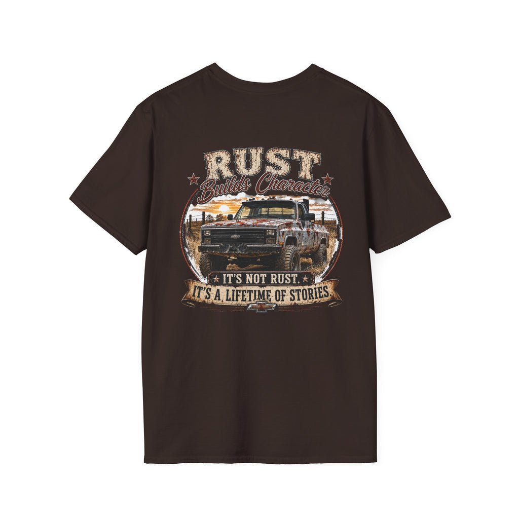 Rust Builds Character - Chevrolet K30 Vintage Truck Pocket T‑Shirt