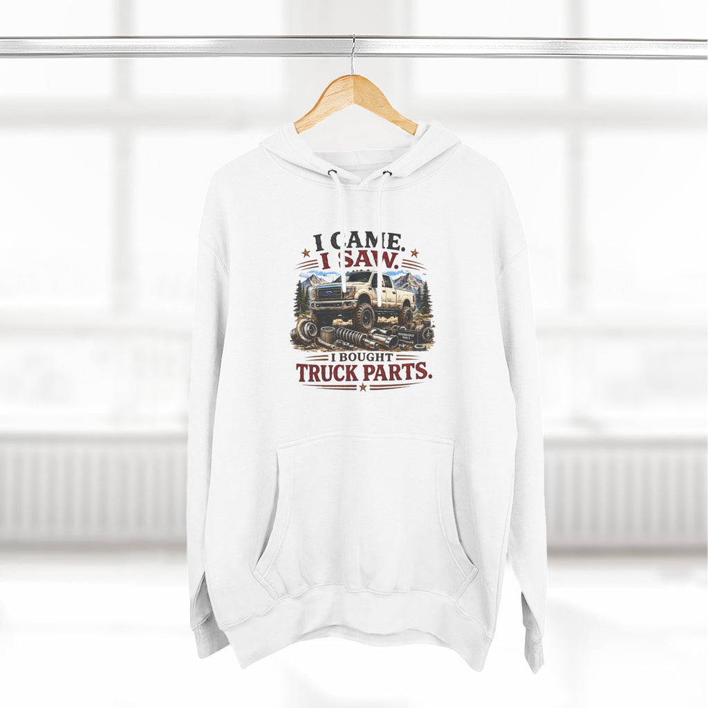 I Saw, I Came, I Bought Truck Parts Three-Panel Fleece Hoodie