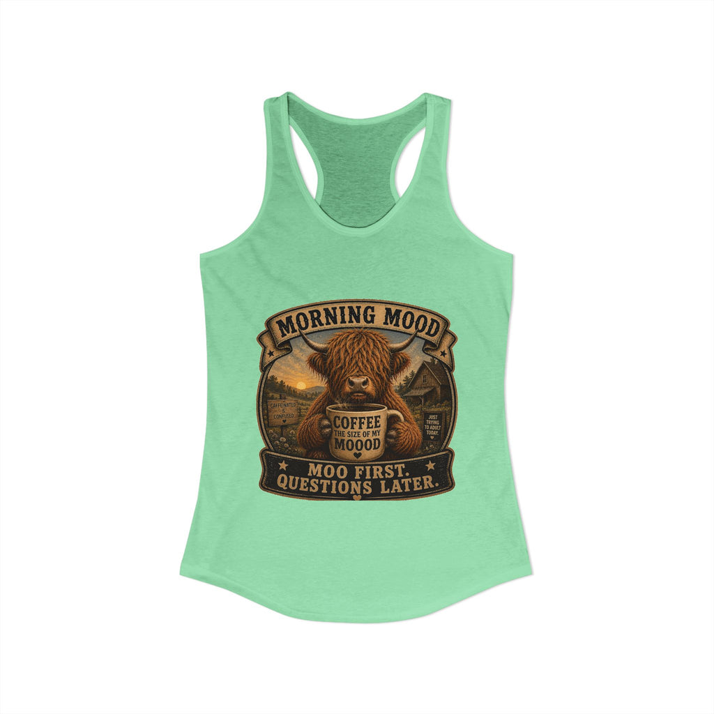 Morning Mood Highland Cow Women's Ideal Racerback Tank