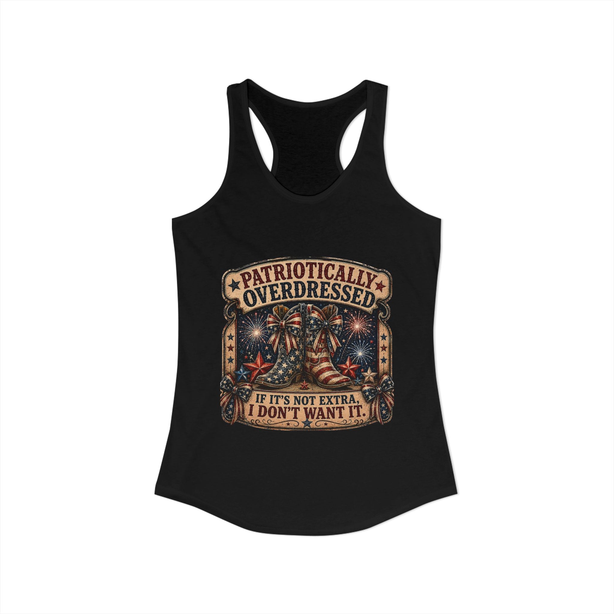 4th of July Patriotically Overdressed Women's Racerback Tank