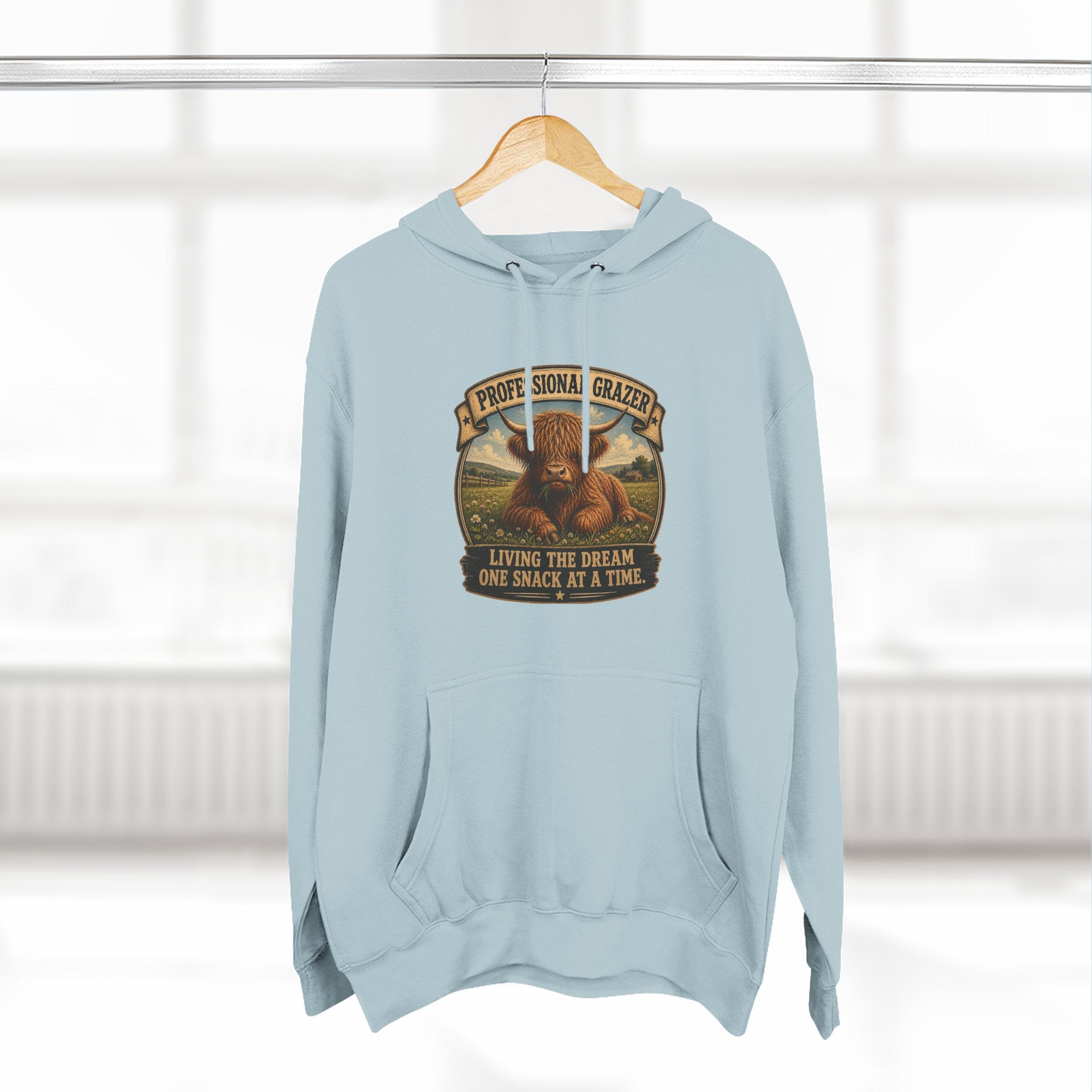 Before and After Coffee Highland Cow Three-Panel Fleece Hoodie
