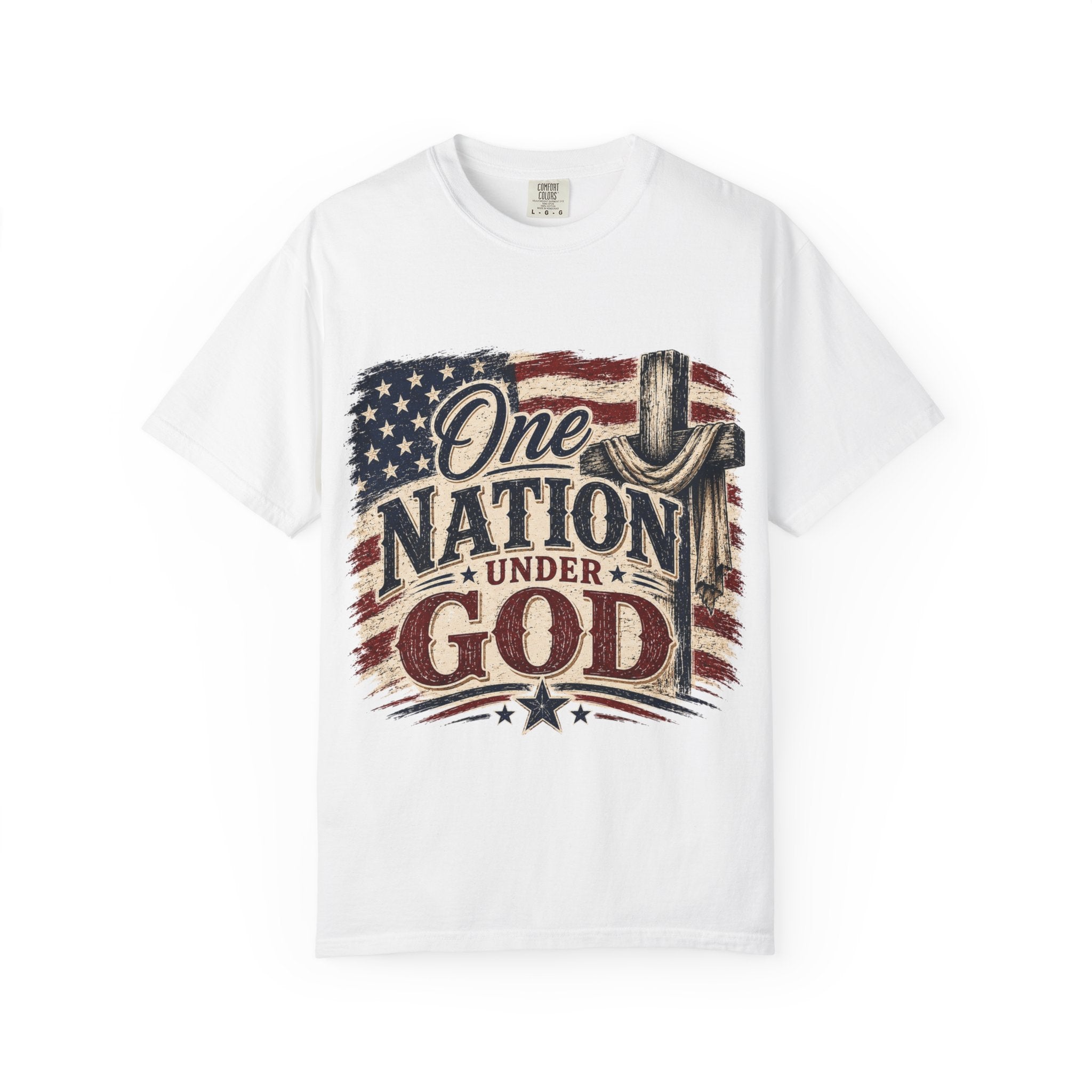 One Nation Under God T-Shirt — Patriotic American Flag & Cross Tee