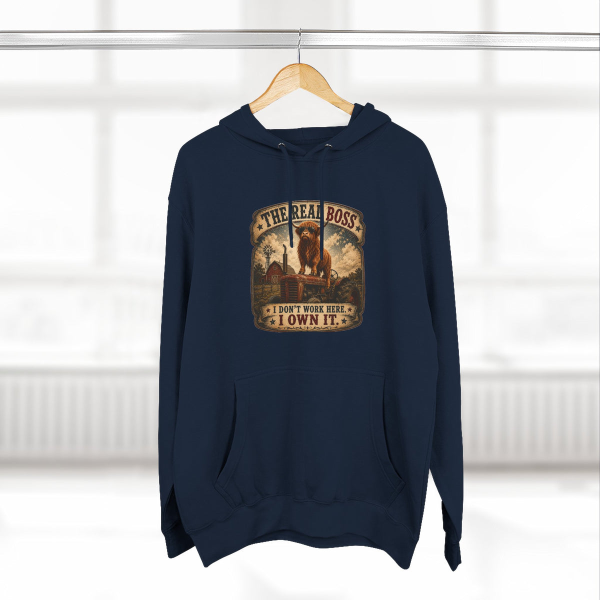 The Real Boss Highland Cow Three-Panel Fleece Hoodie