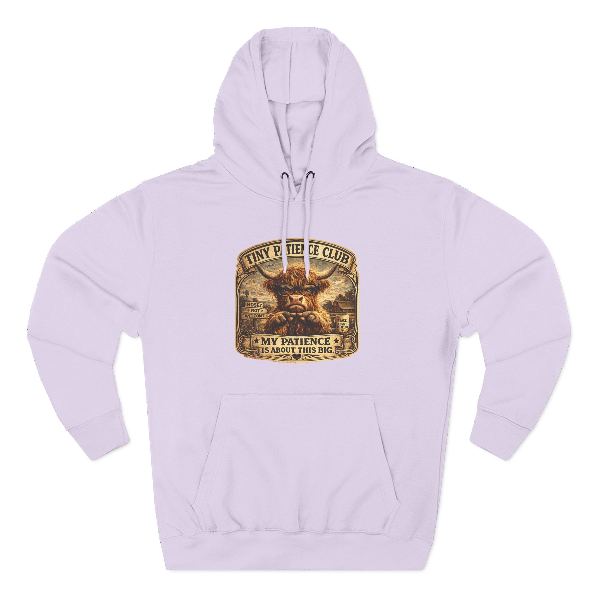 Tiny Patience Club Highland Cow Three-Panel Fleece Hoodie