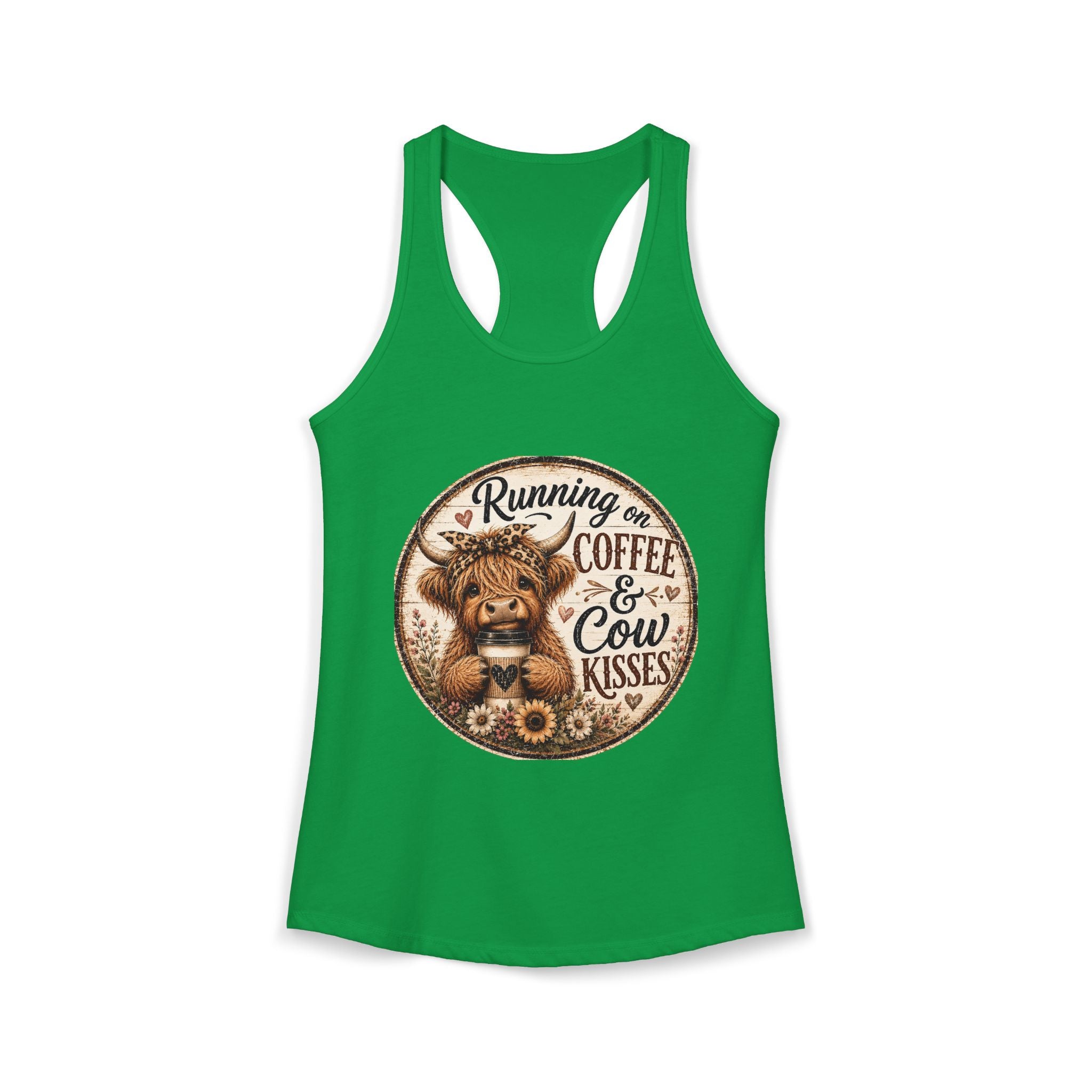 Running on Coffee & Cow Kisses Women's Ideal Racerback Tank
