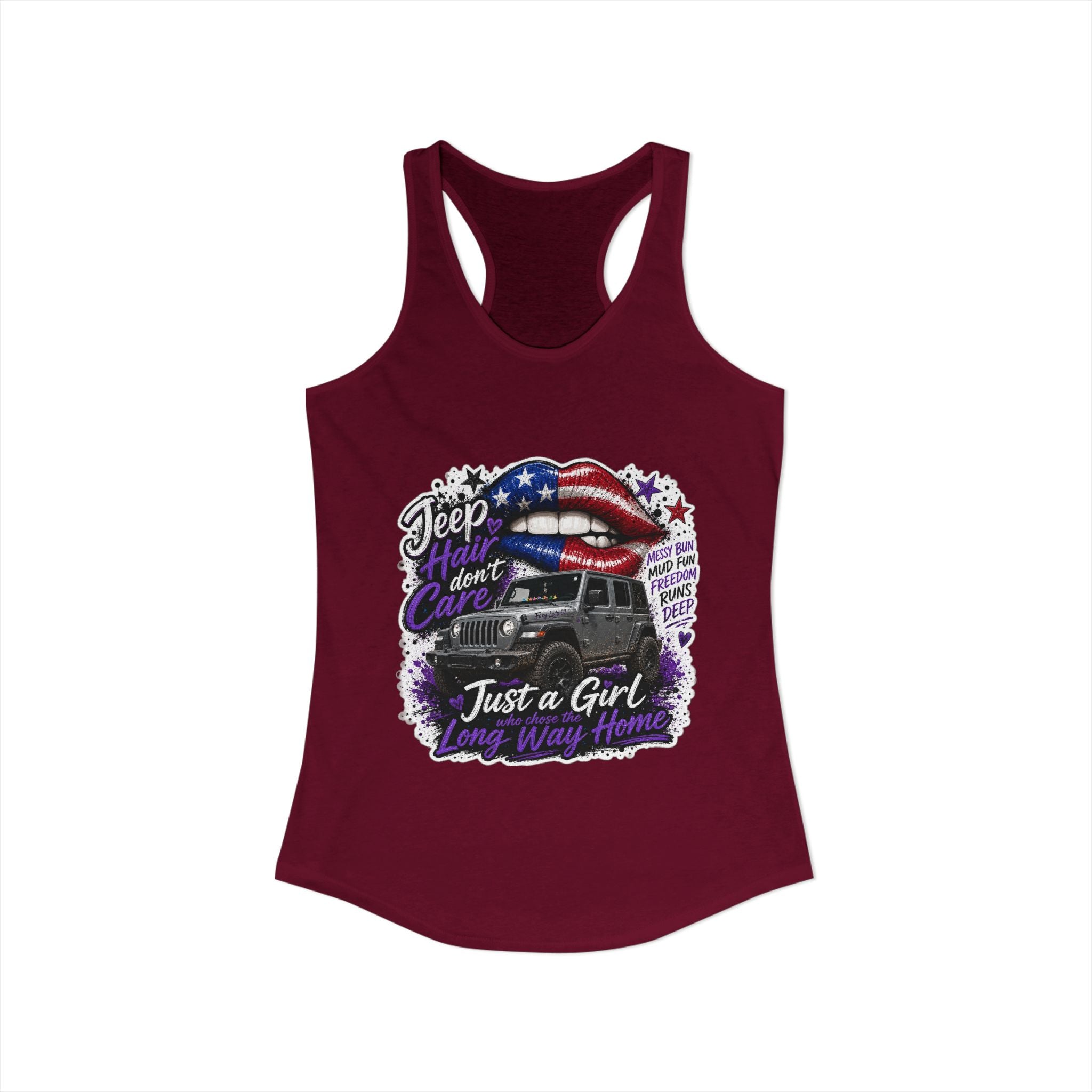 Jeep Hair Don't Care - Just a Girl A Long Way Home Women's Ideal Racerback Tank