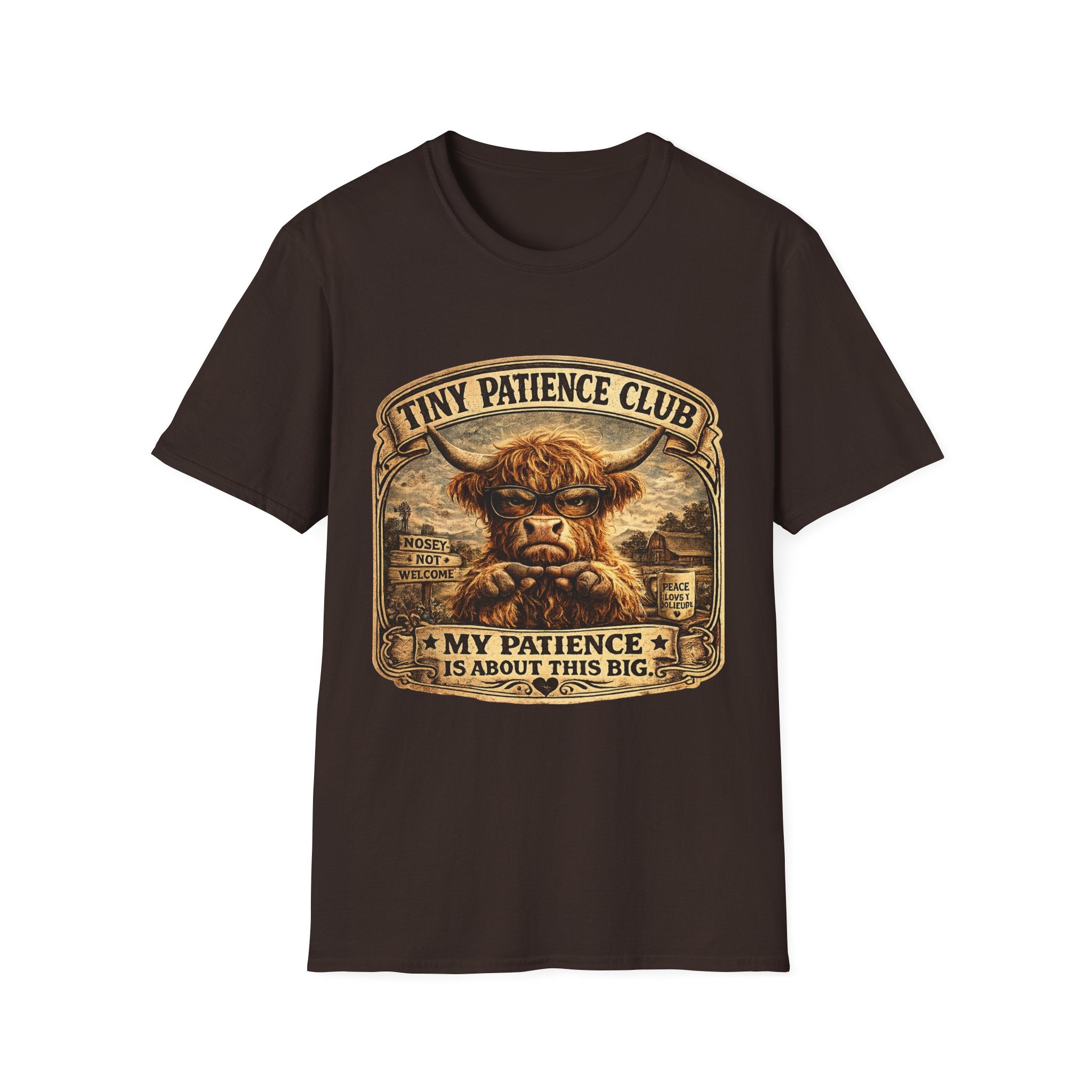 Tiny Patience Club Highland Cow Unisex Softstyle T-Shirt