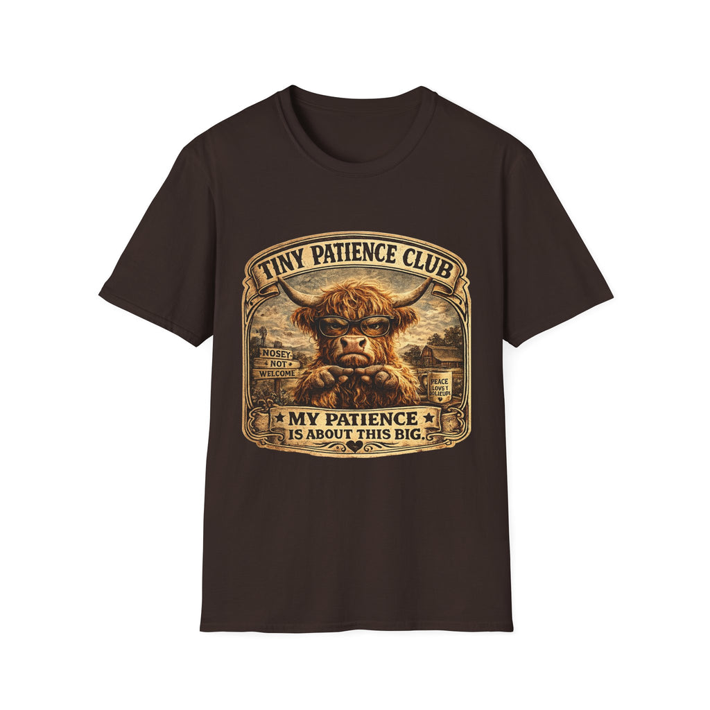 Tiny Patience Club Highland Cow Unisex Softstyle T-Shirt