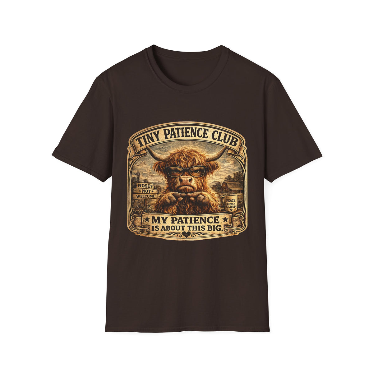 Tiny Patience Club Highland Cow Unisex Softstyle T-Shirt