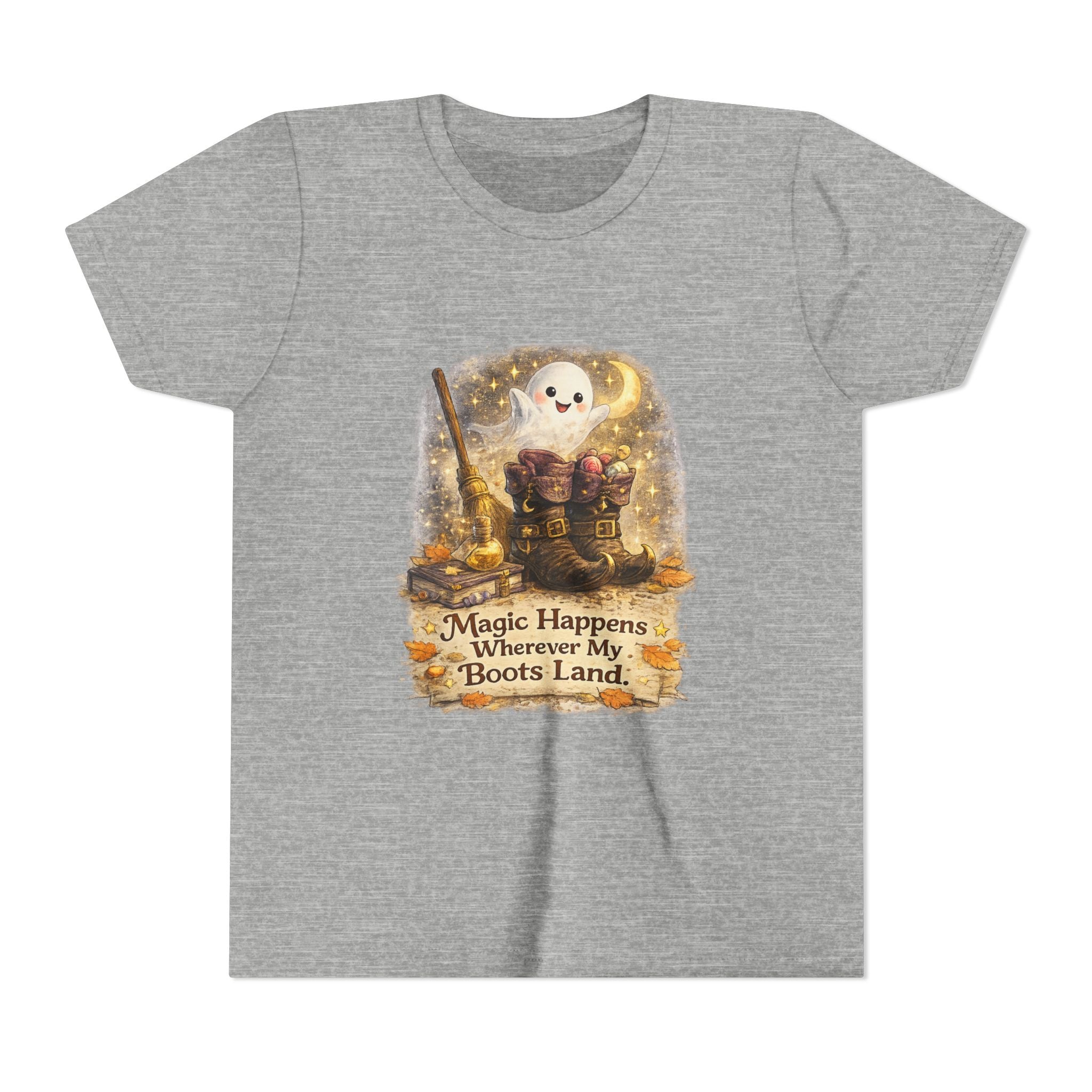 "Magic Happens Wherever My Boots Land" Ghost & Boots Graphic — Youth Tee