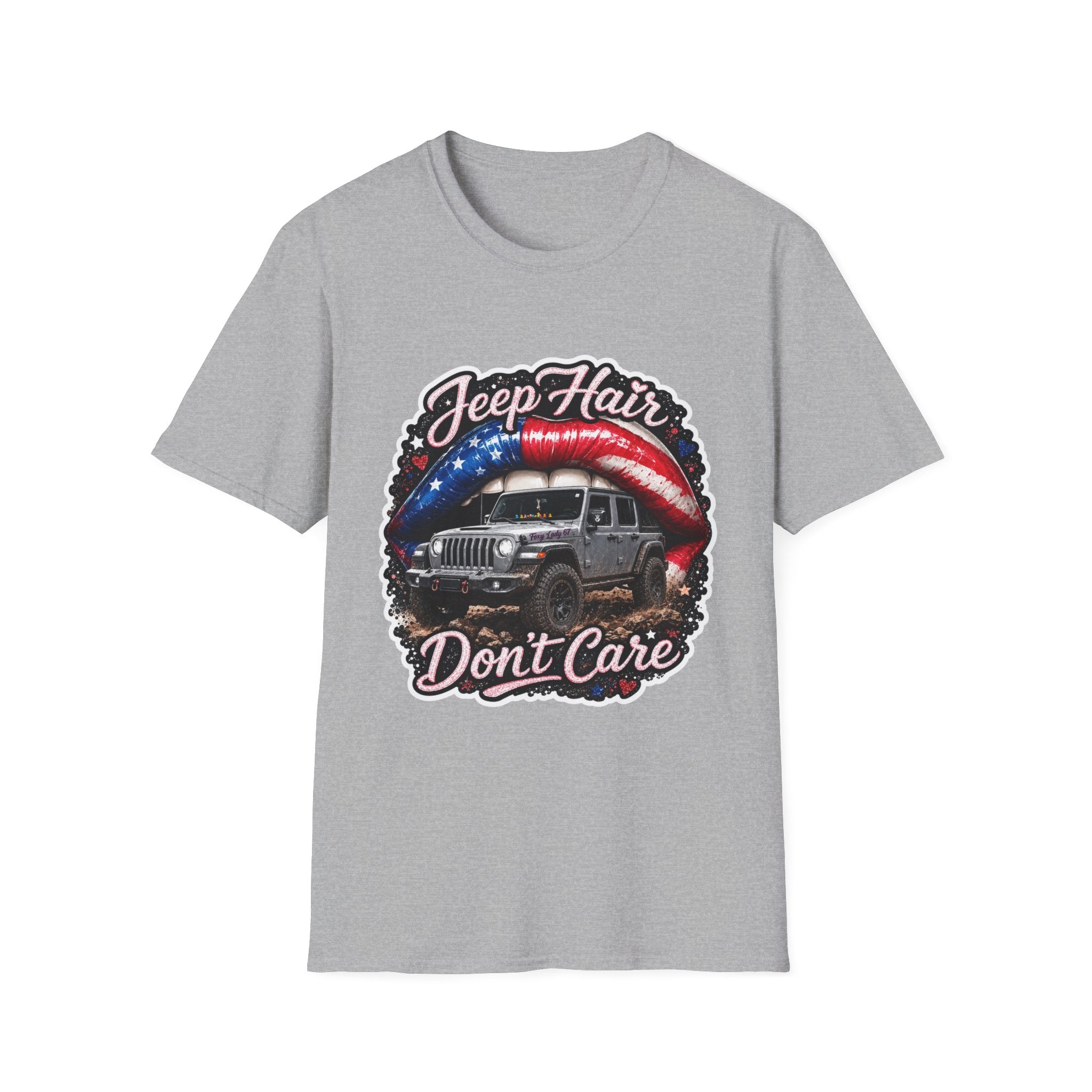 Jeep Hair Don't Care T-Shirt — American Flag Lips Off‑Road Graphic Tee