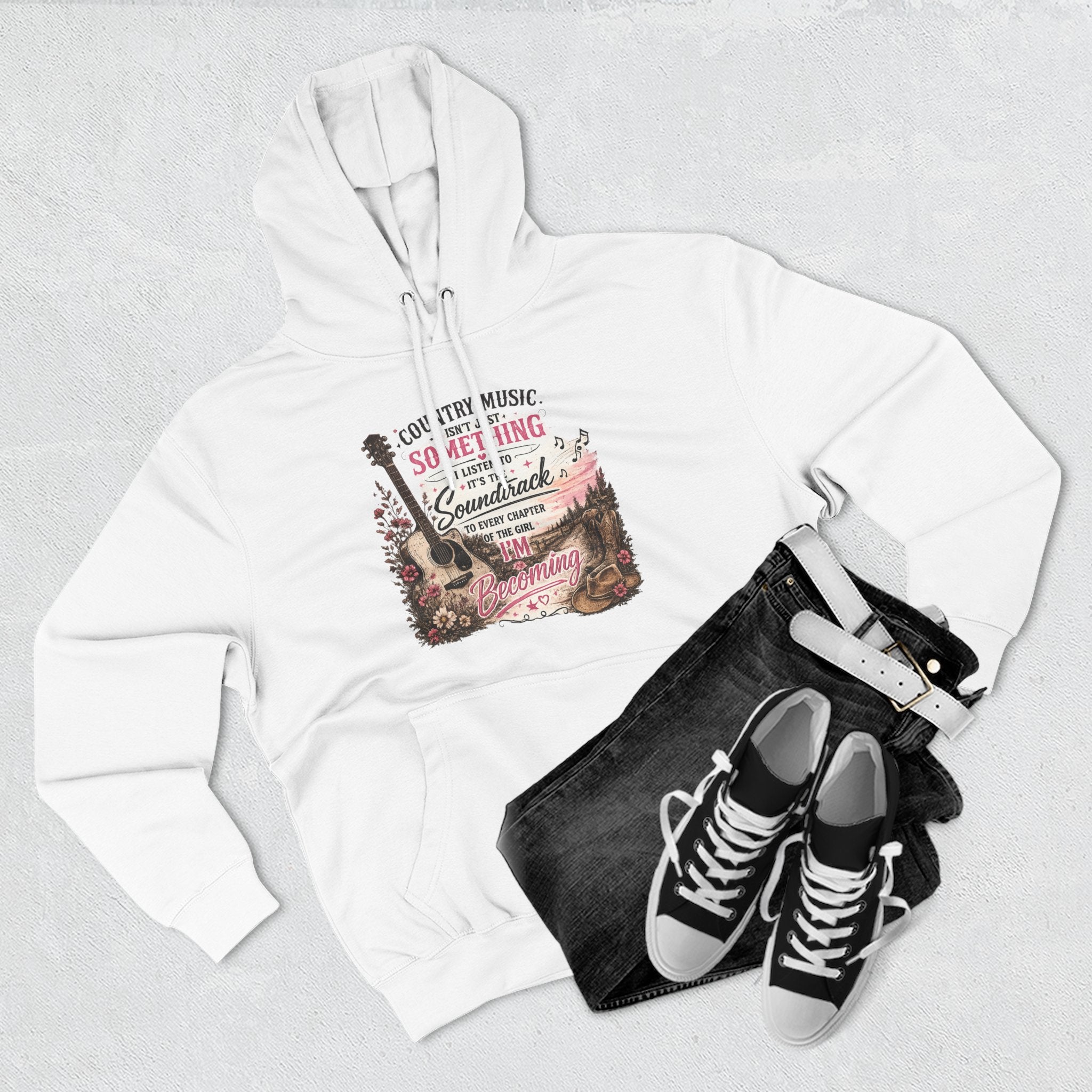 Country Music Soundtrack Hoodie — Vintage Guitar Scenic Graphic