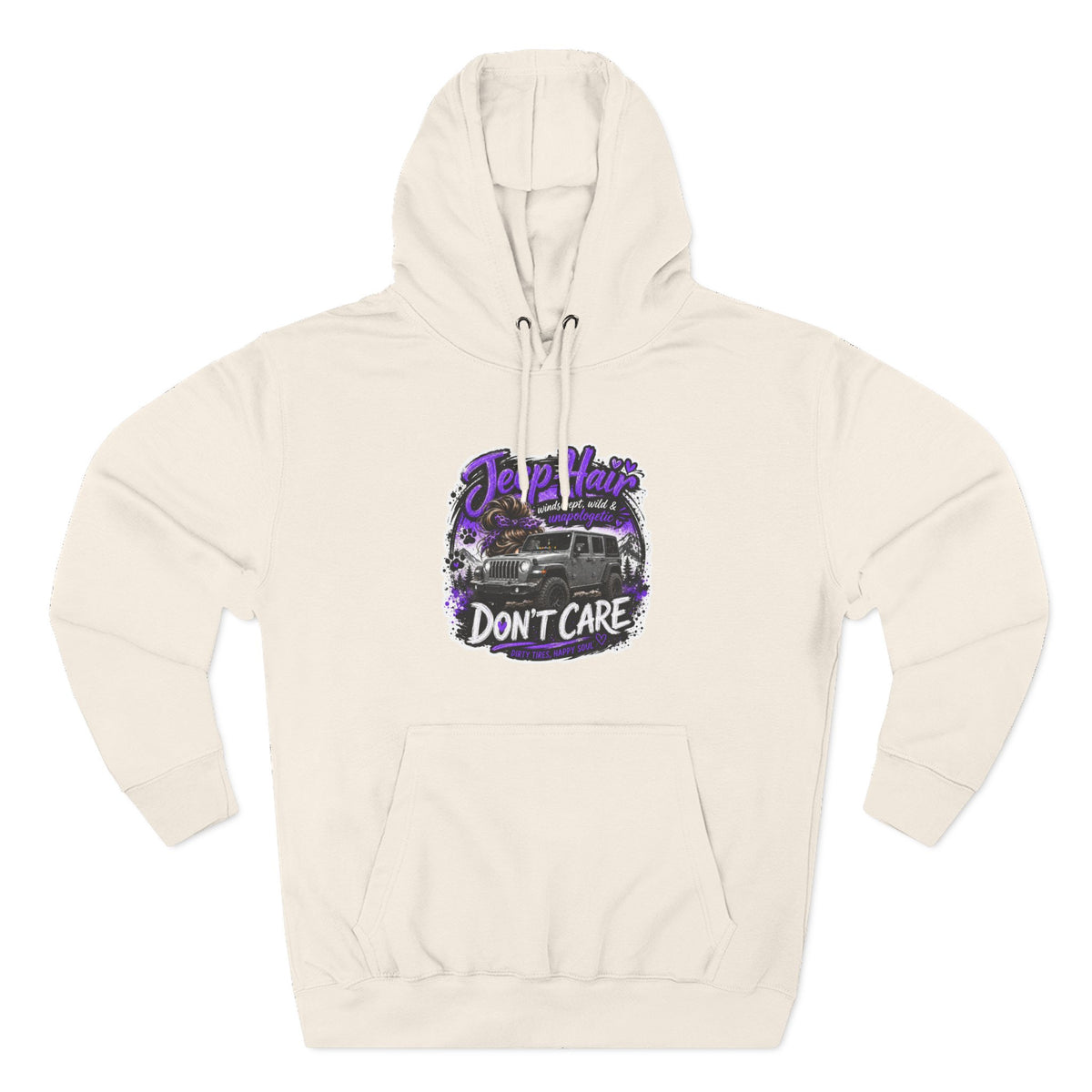 Jeep Hair Don't Care (Purple) Three-Panel Fleece Hoodie