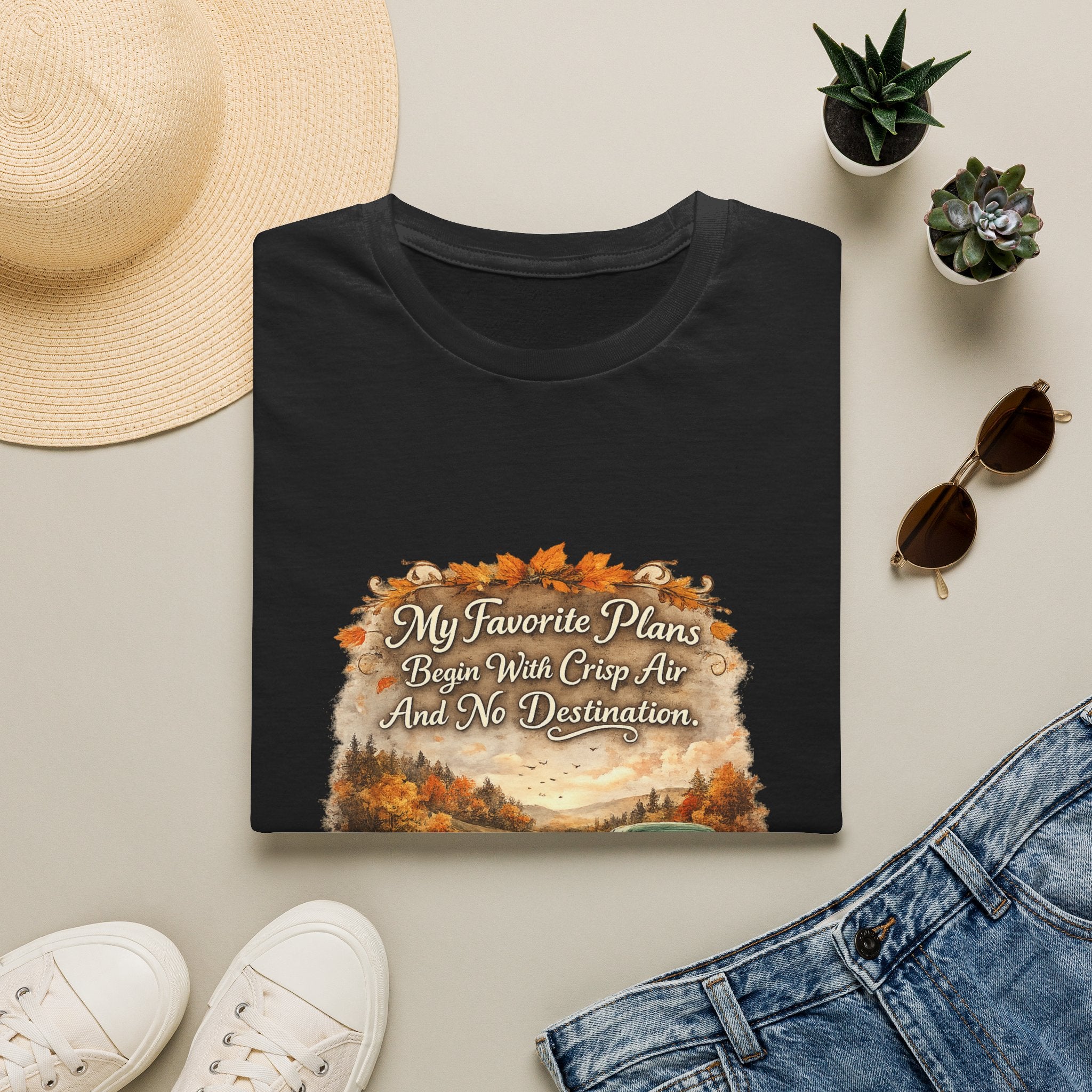 “My Favorite Plans Begin With Crisp Air And No Destination” Vintage Autumn Tee — Fall Roadtrip T-Shirt