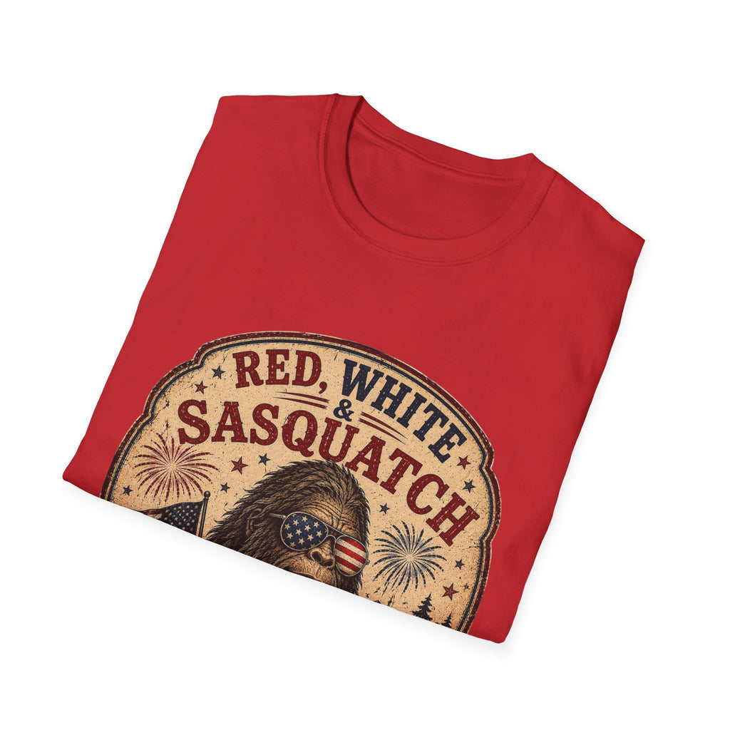 Red, White & Sasquatch T-Shirt — Proudly Unverified Patriotic Tee