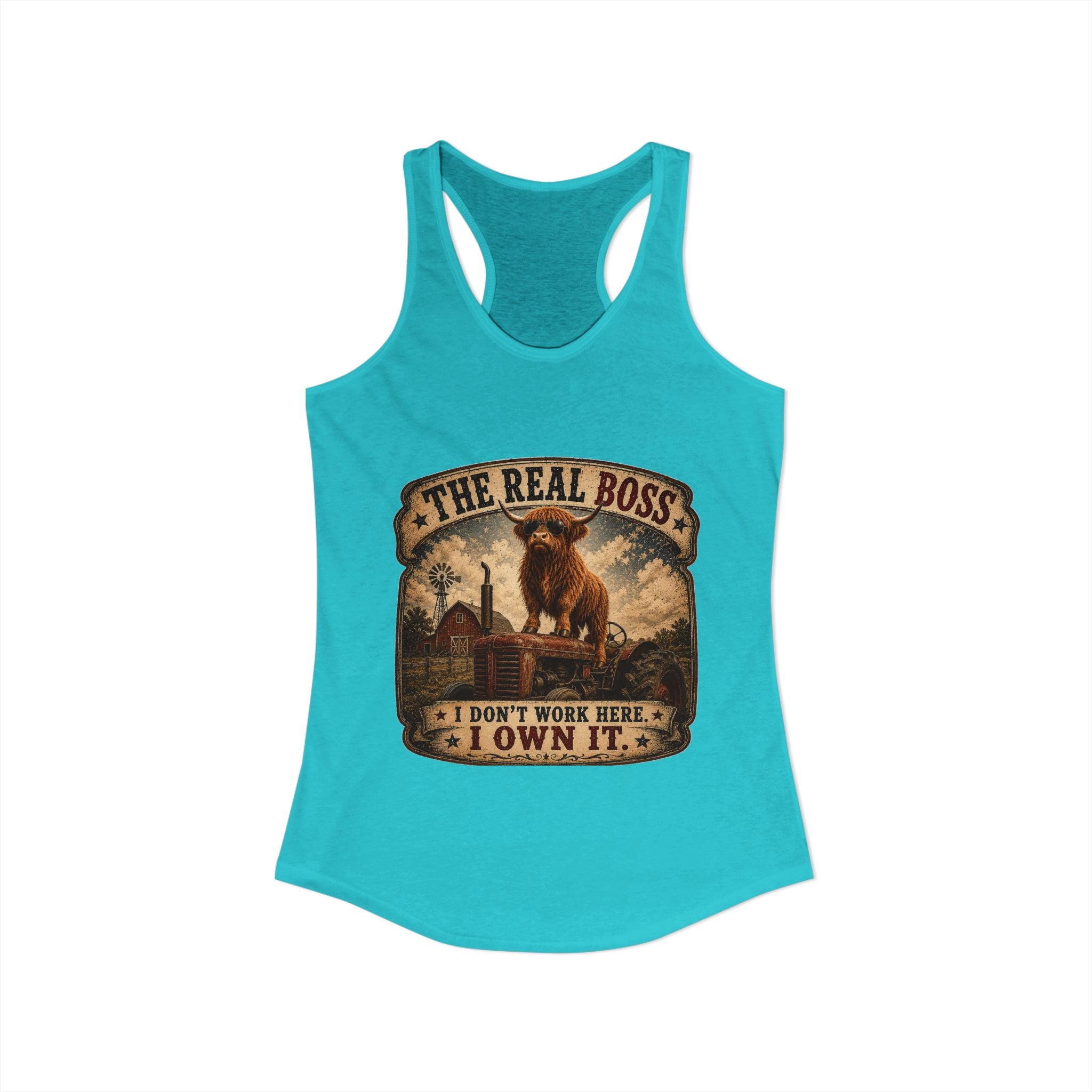 The Real Boss Highland Cow Women's Ideal Racerback Tank
