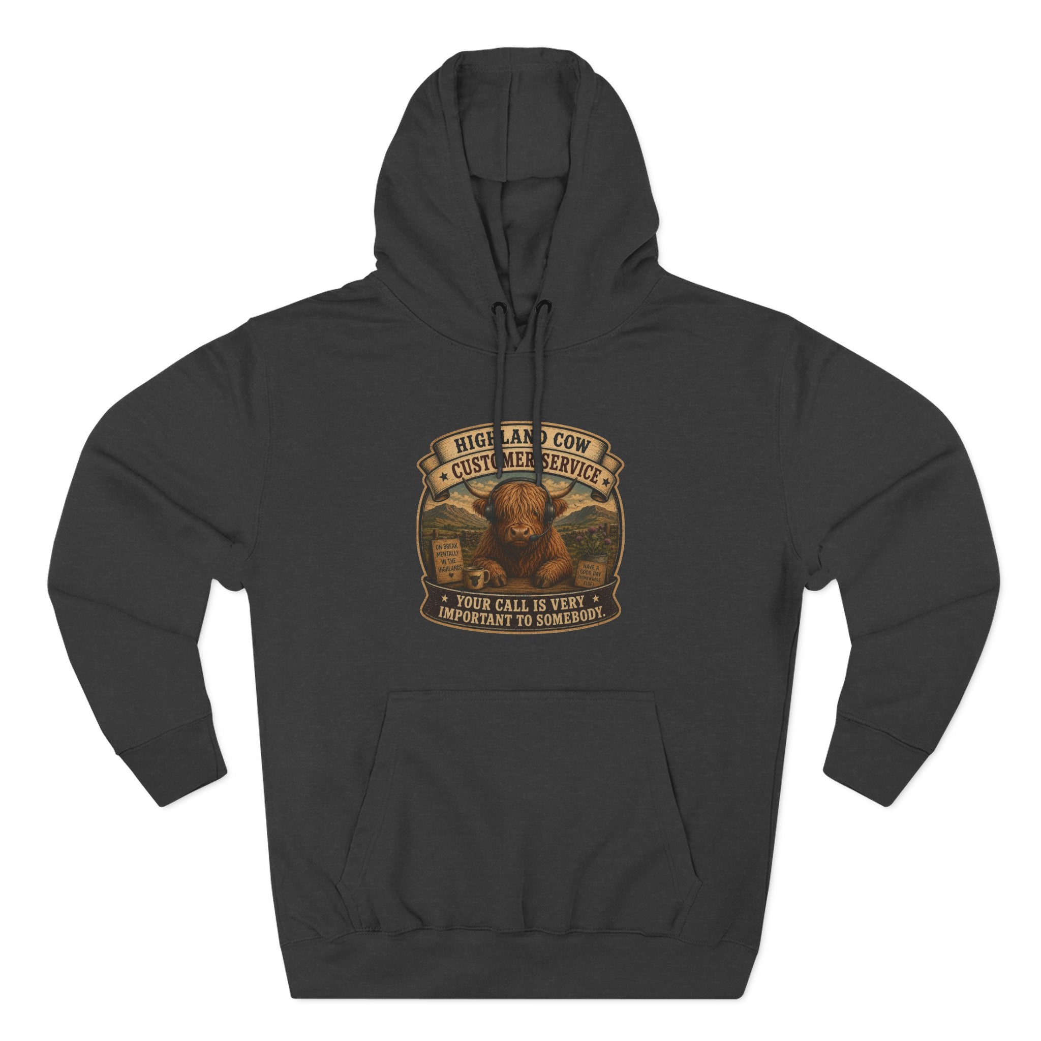 Highland Cow Customer Service Three-Panel Fleece Hoodie