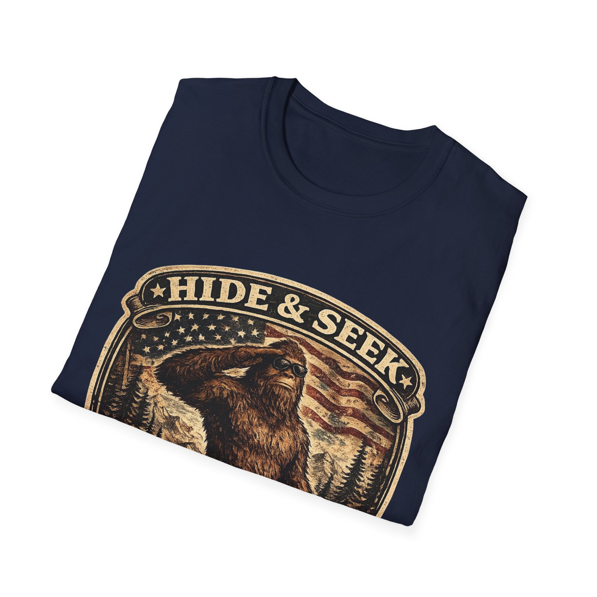 Sasquatch 'Hide & Seek' Graphic T-Shirt — Vintage Bigfoot Tee