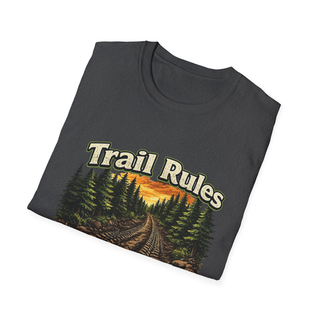Trail Rules T-Shirt — 'Leave Nothing Behind Except Tire Tracks and Bad Decisions' Outdoor Tee