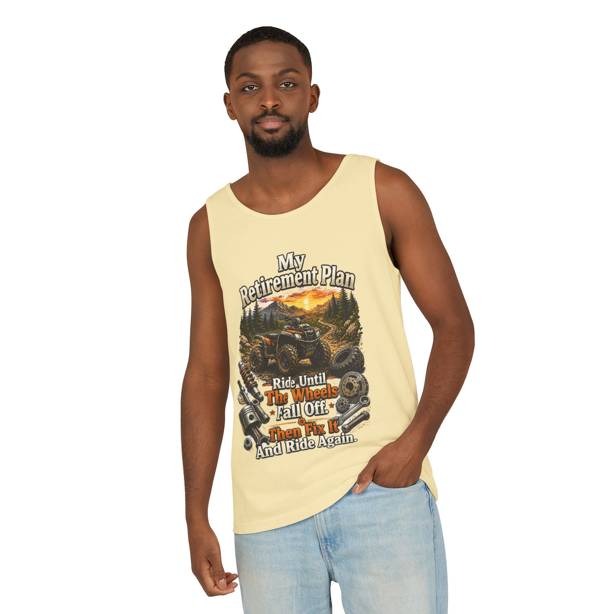 Retirement Plan ATV Tank Top — "Ride Until The Wheels Fall Off" Off‑Road Sunset Tank