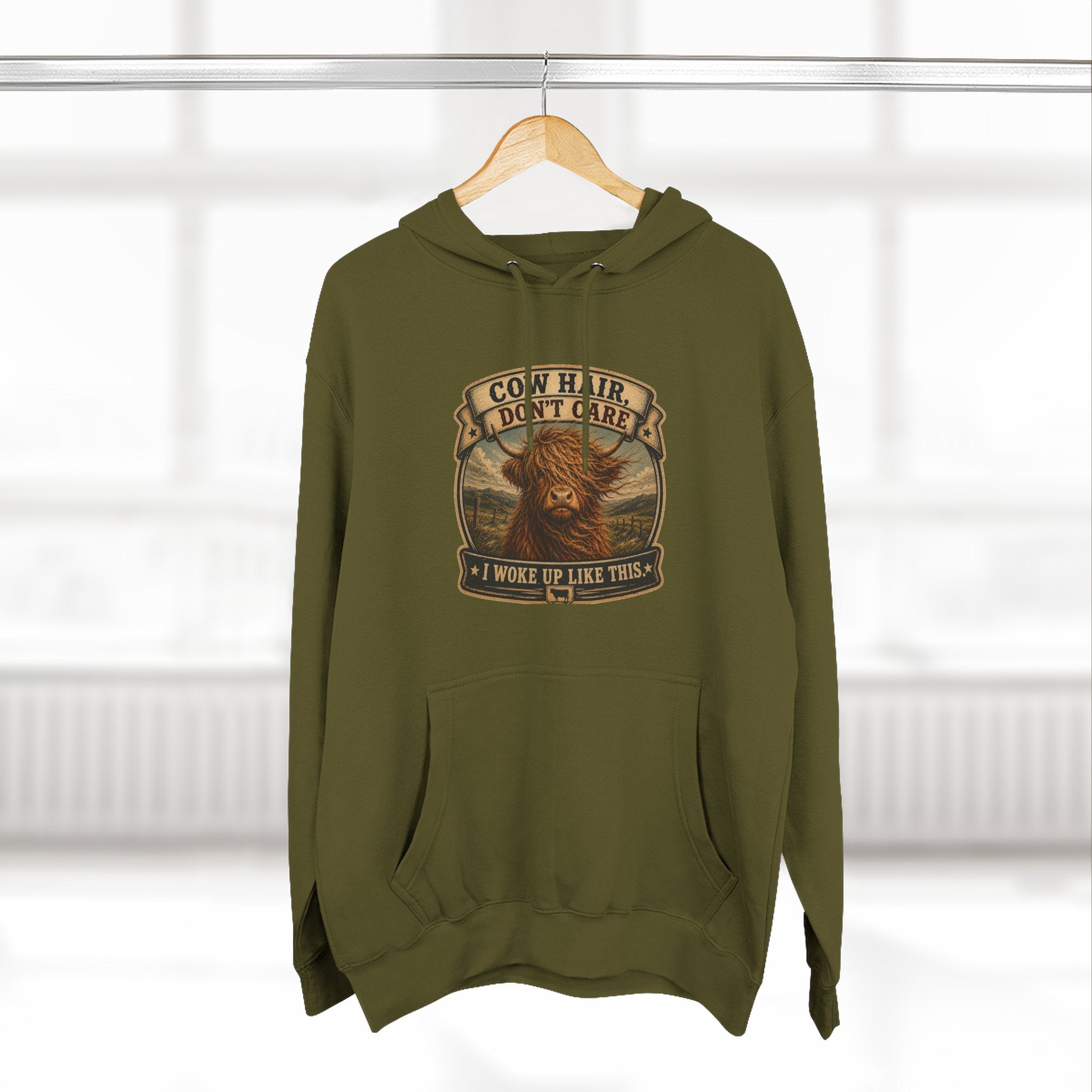 Cow Hair Don't Care Highland Cow - Three-Panel Fleece Hoodie