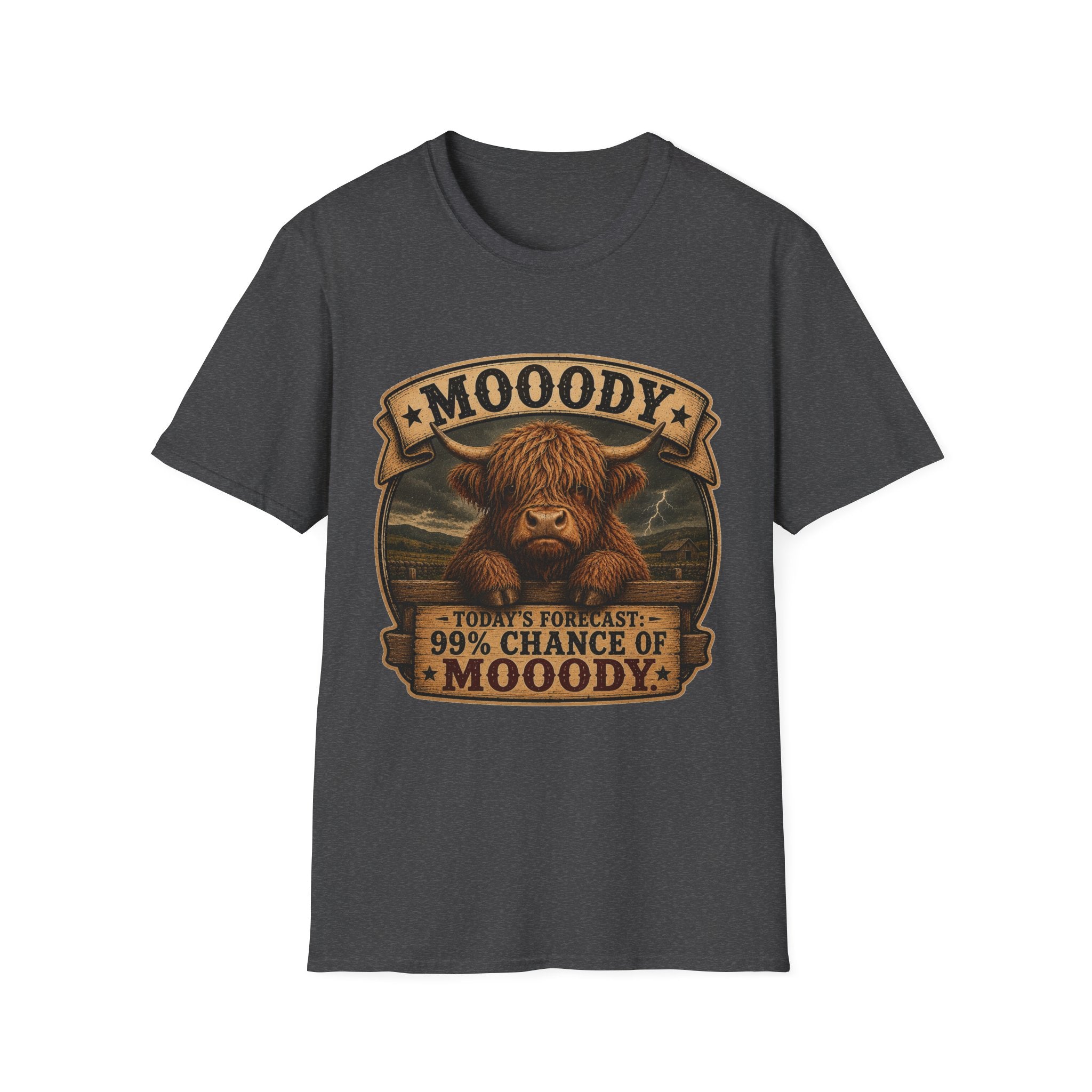 Moody Today's Forecast Highland Cow Unisex Softstyle T-Shirt