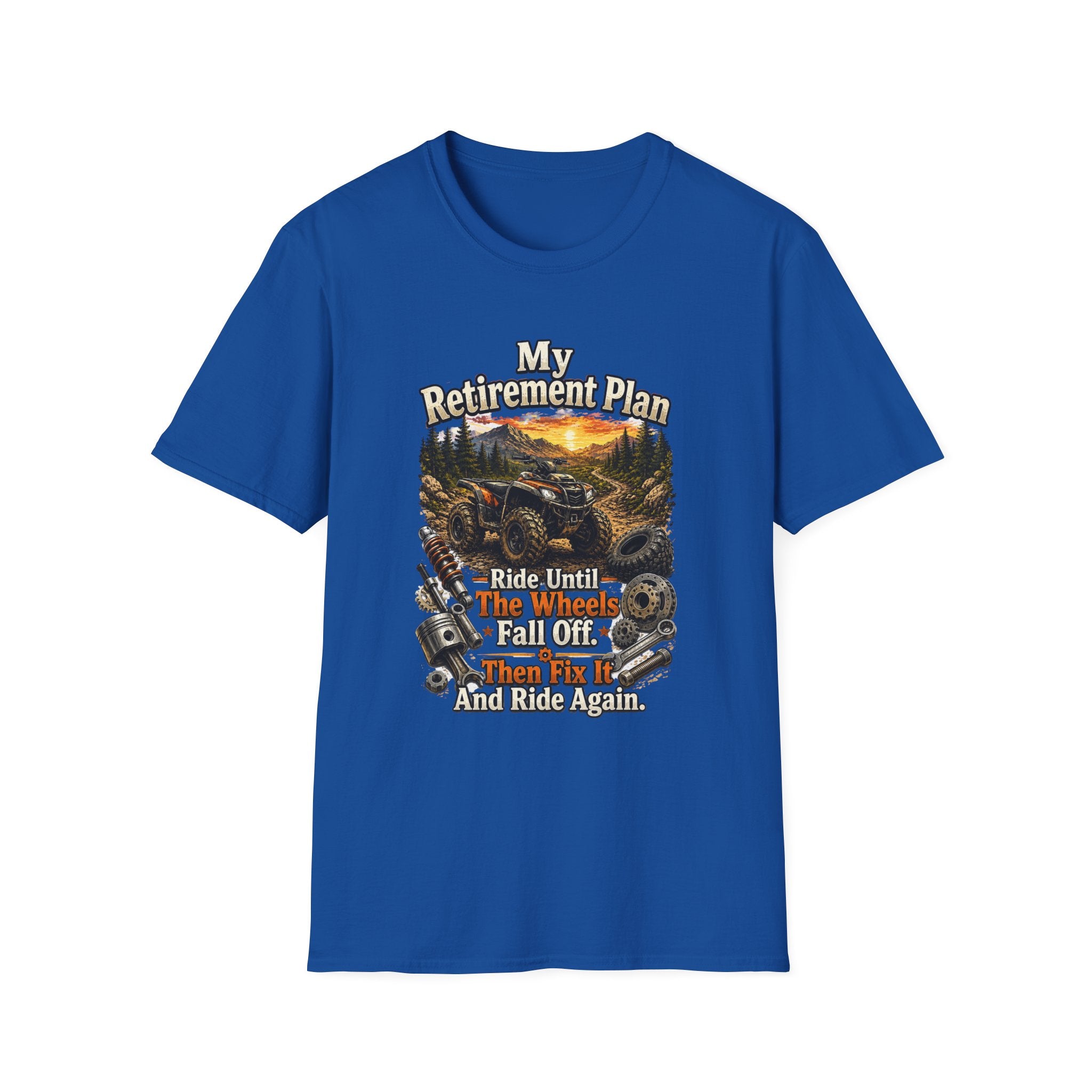 “My Retirement Plan: Ride Until I Can’t, Then Die With A Smile” Motorcycle Sunset Tee — T-Shirt
