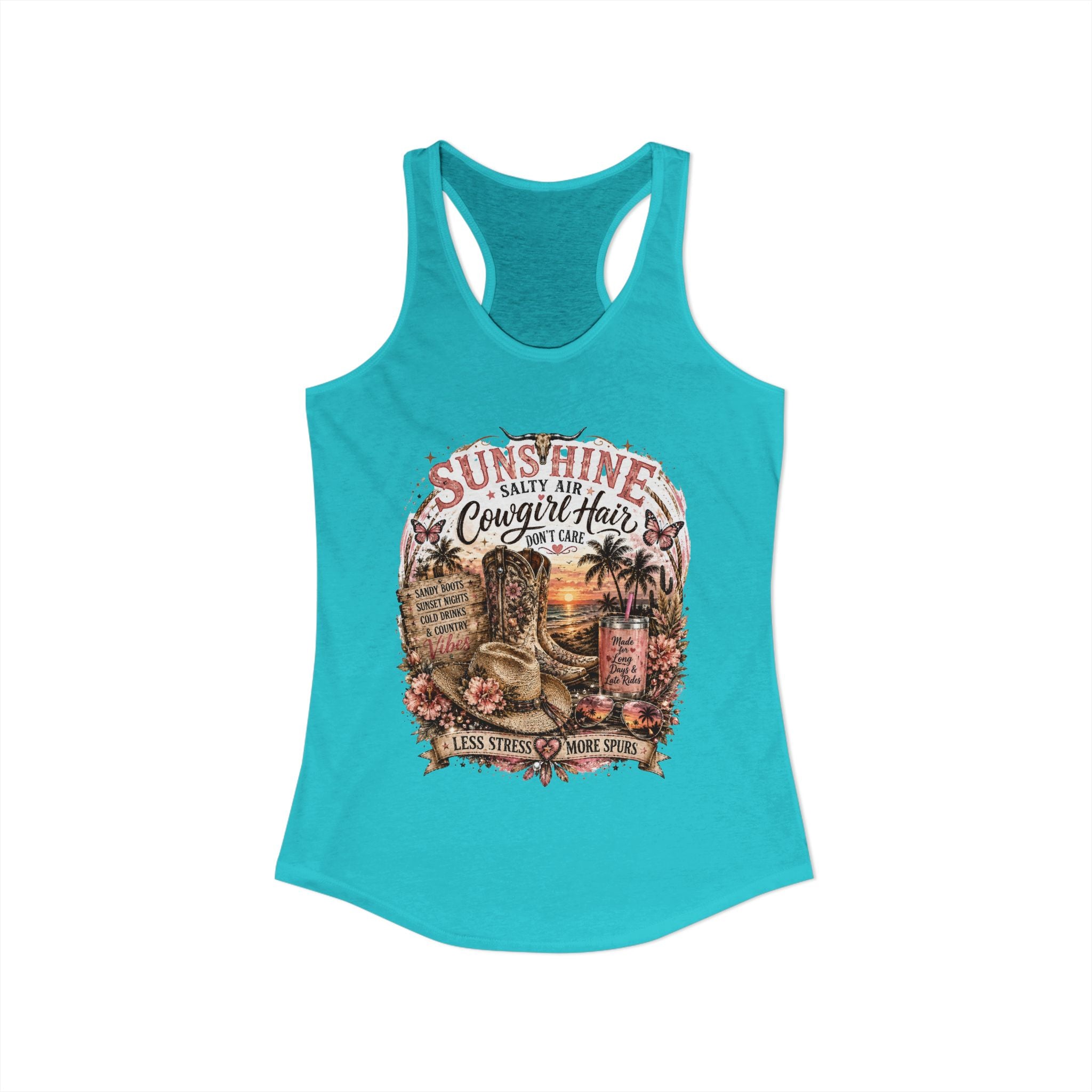 Sunshine Salty Air Cowgirl Hair Don't Care - Women's Ideal Racerback Tank