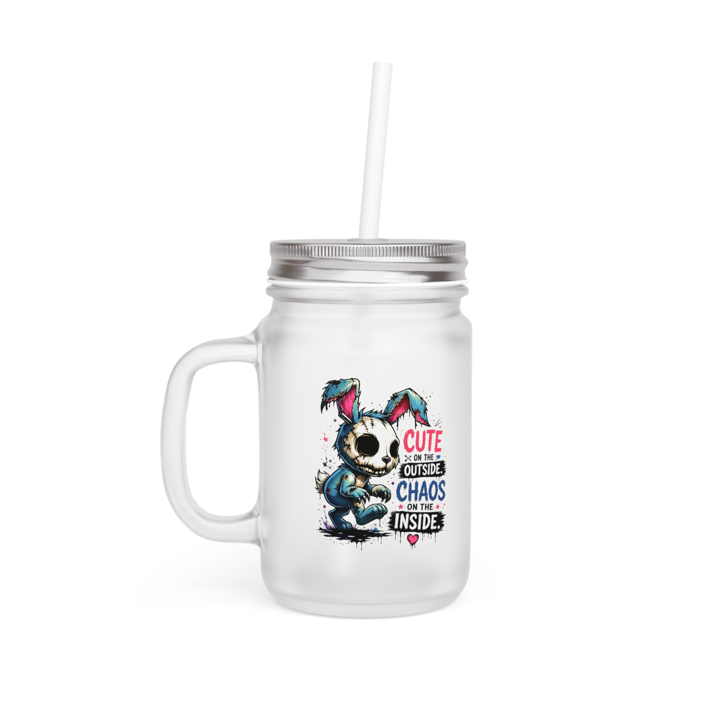 'Cute on the Outside, Chaos Inside' Bunny Mason Jar Tumbler — Mason Jar