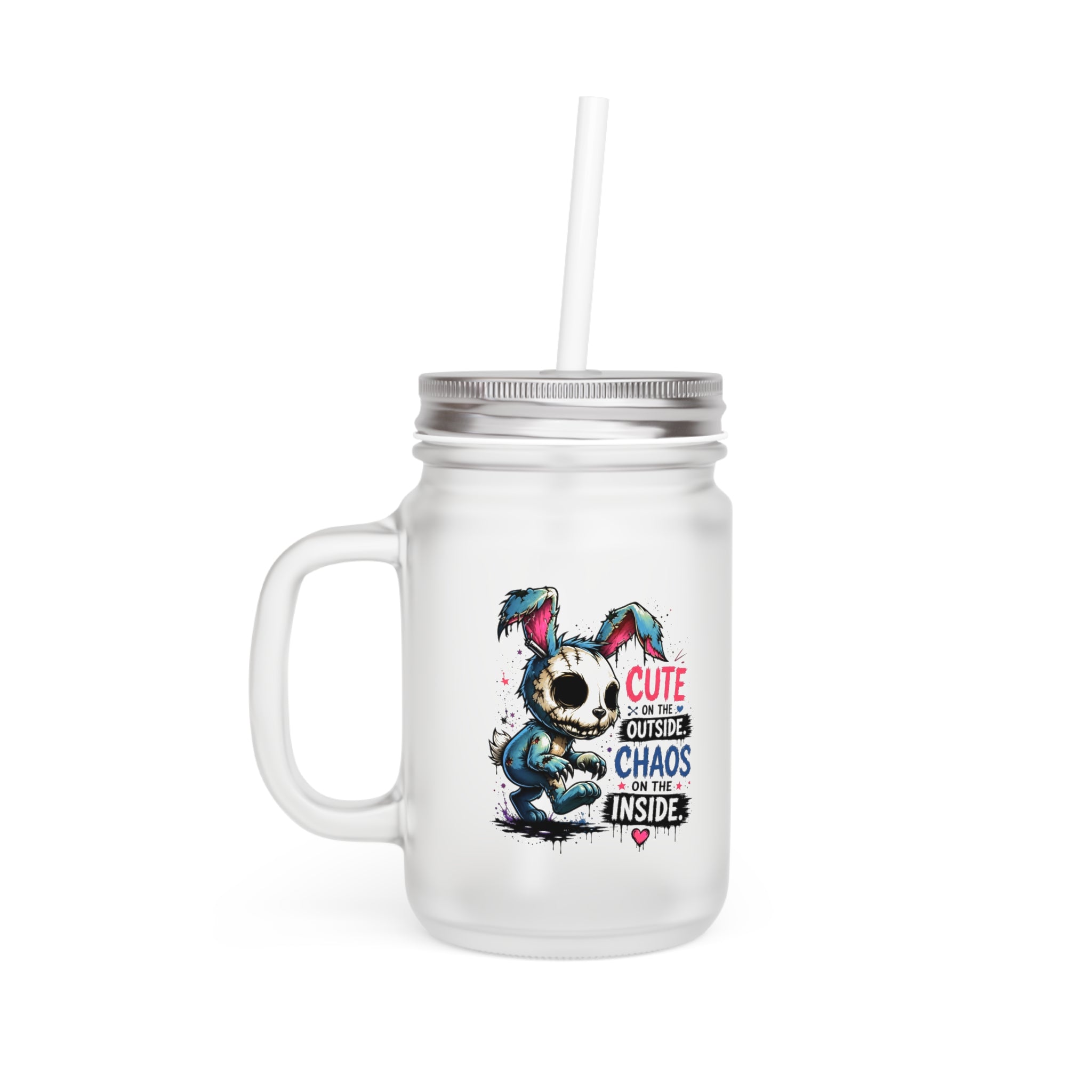'Cute on the Outside, Chaos Inside' Bunny Mason Jar Tumbler — Mason Jar
