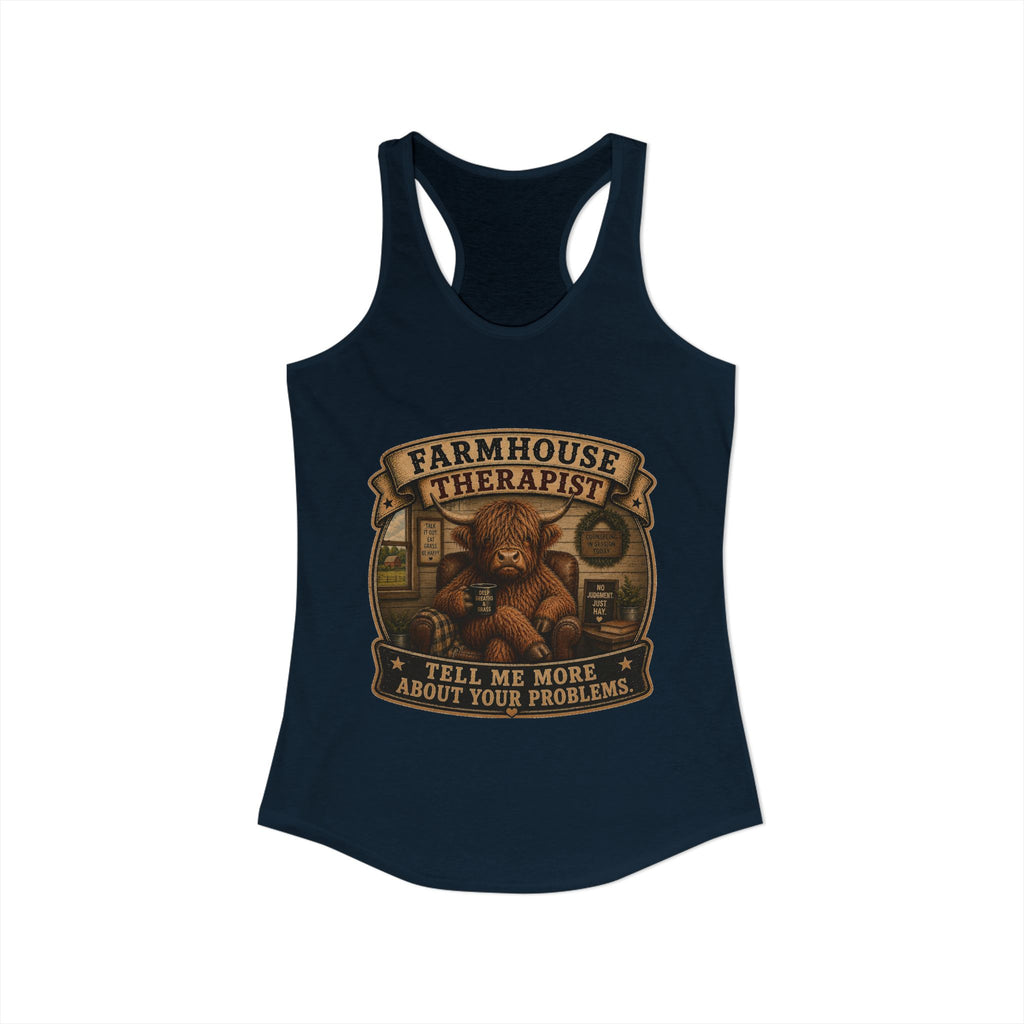 Farmhouse Therapist Highland Cow Women's Ideal Racerback Tank