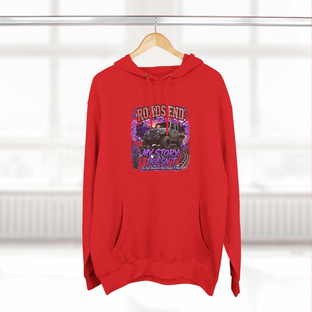 Roads End Jeep (Purple) Three-Panel Fleece Hoodie