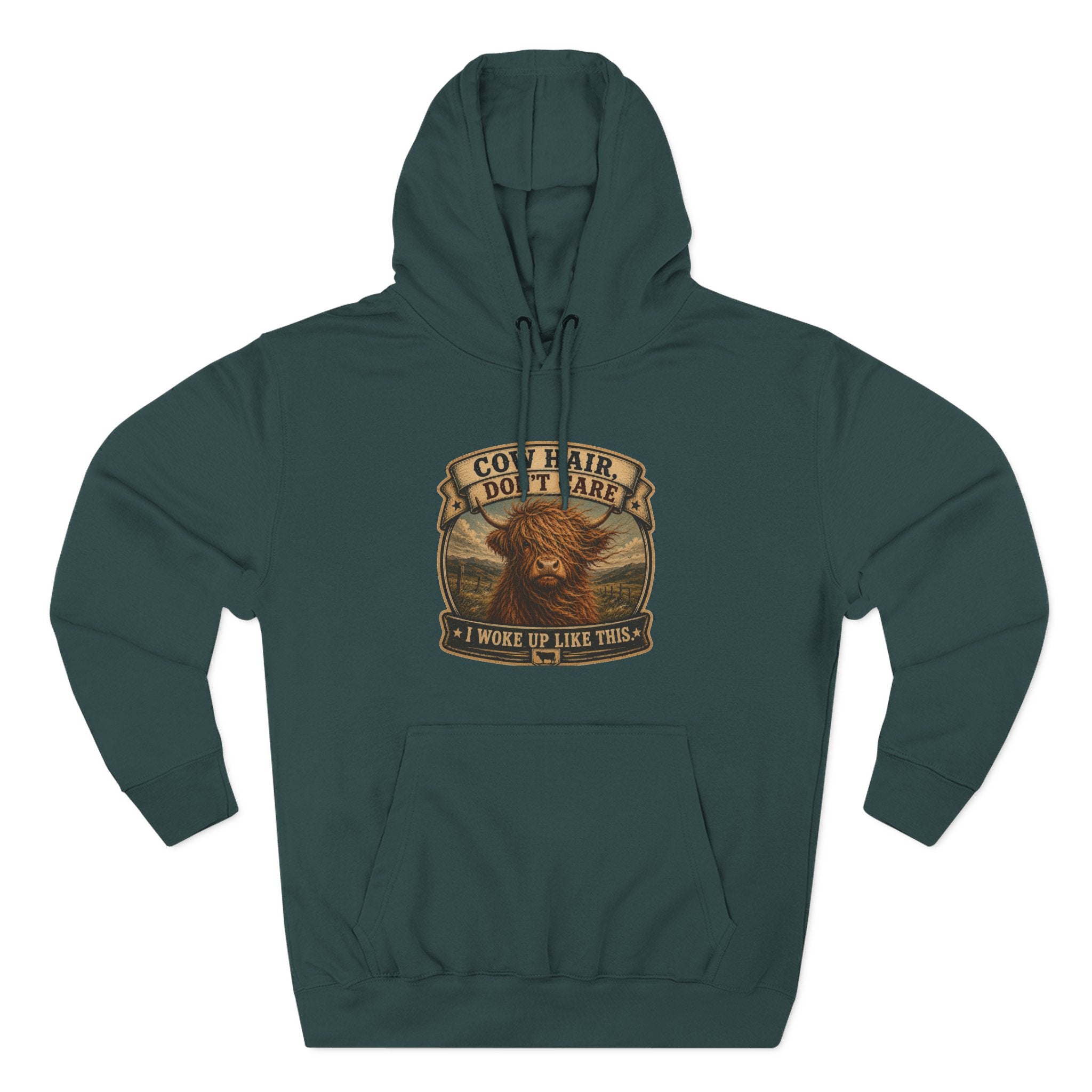 Cow Hair Don't Care Highland Cow - Three-Panel Fleece Hoodie