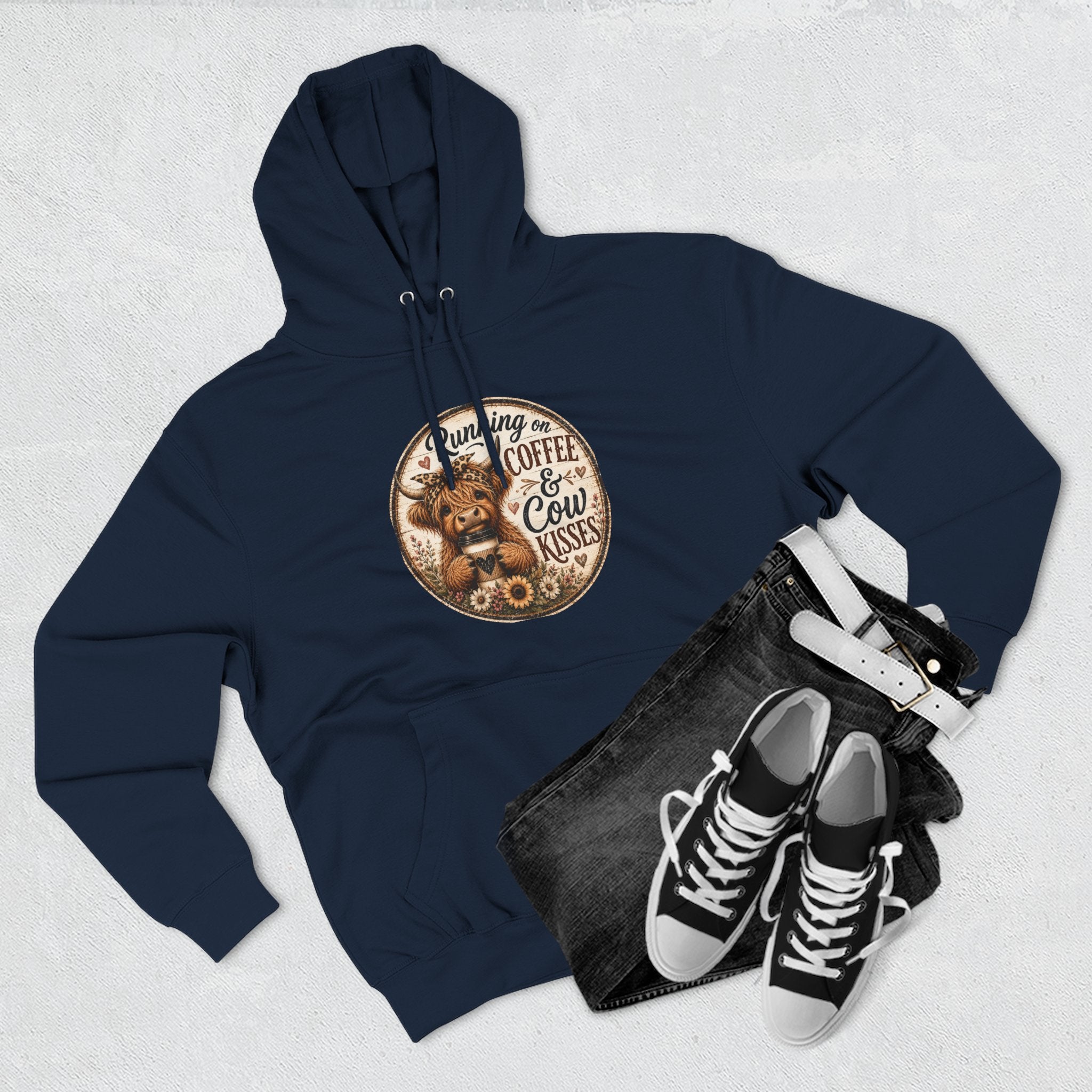 Running on Coffee & Cow Kisses Three-Panel Fleece Hoodie