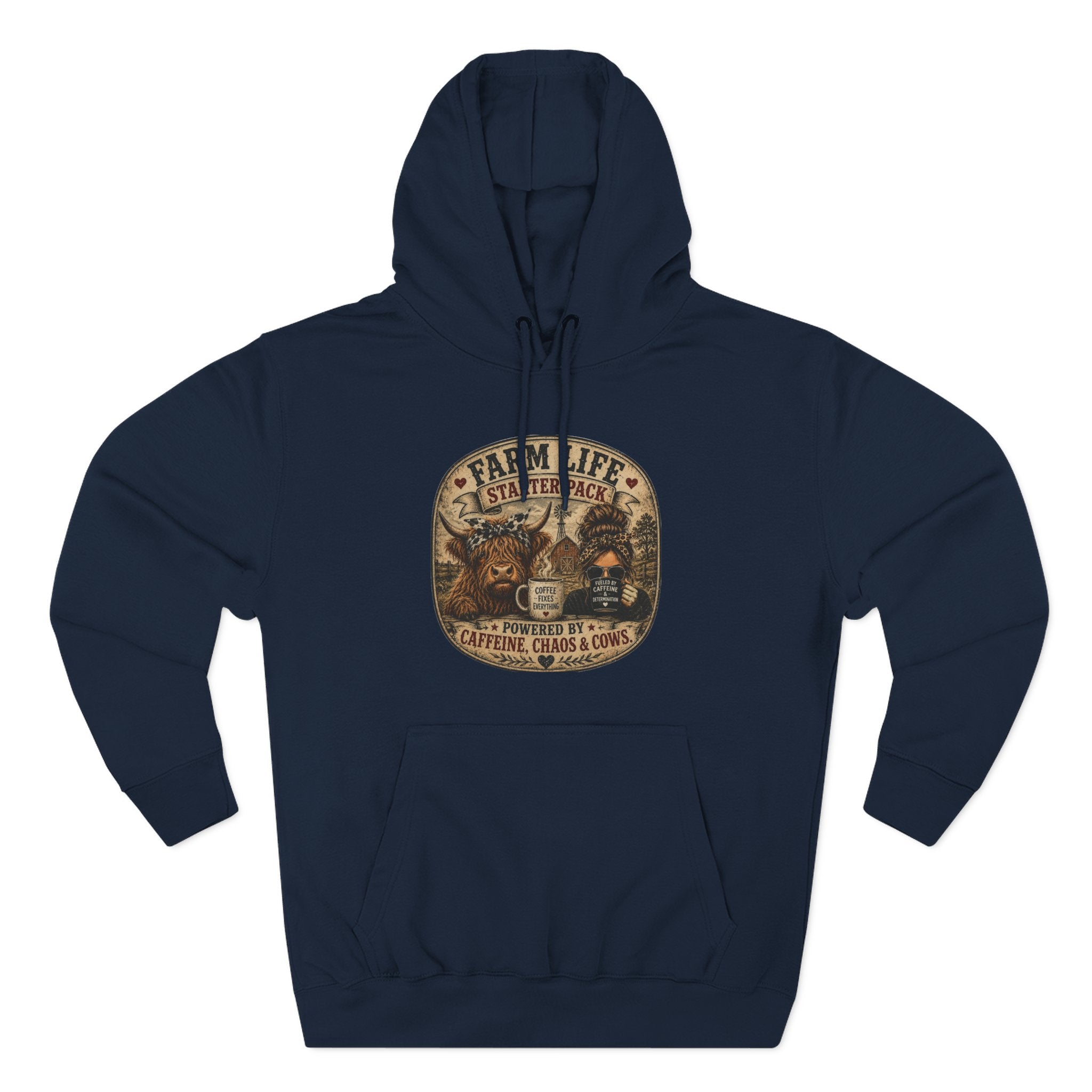 Farm Life Highland Cow Three-Panel Fleece Hoodie