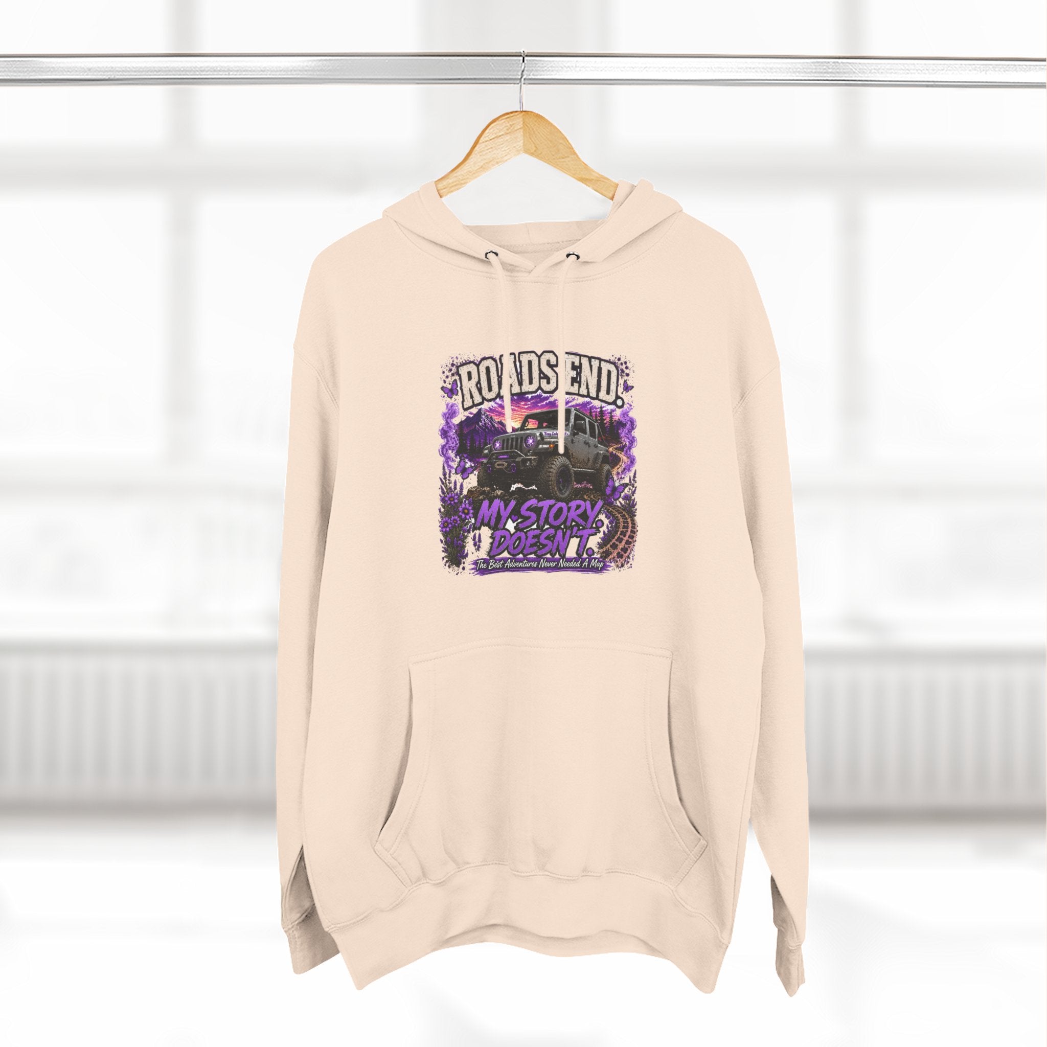 Roads End Jeep (Purple) Three-Panel Fleece Hoodie
