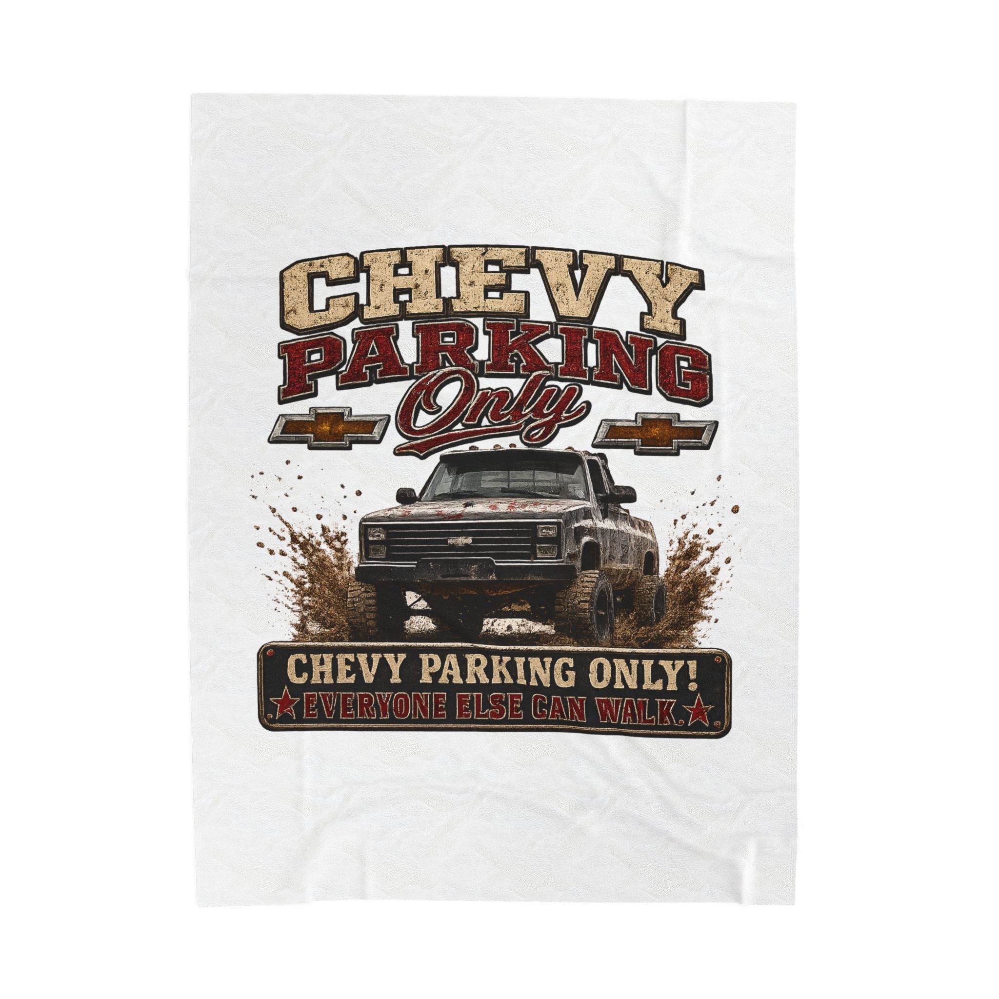 Chevy Parking Only Velveteen Plush Blanket – Off‑Road Truck Design