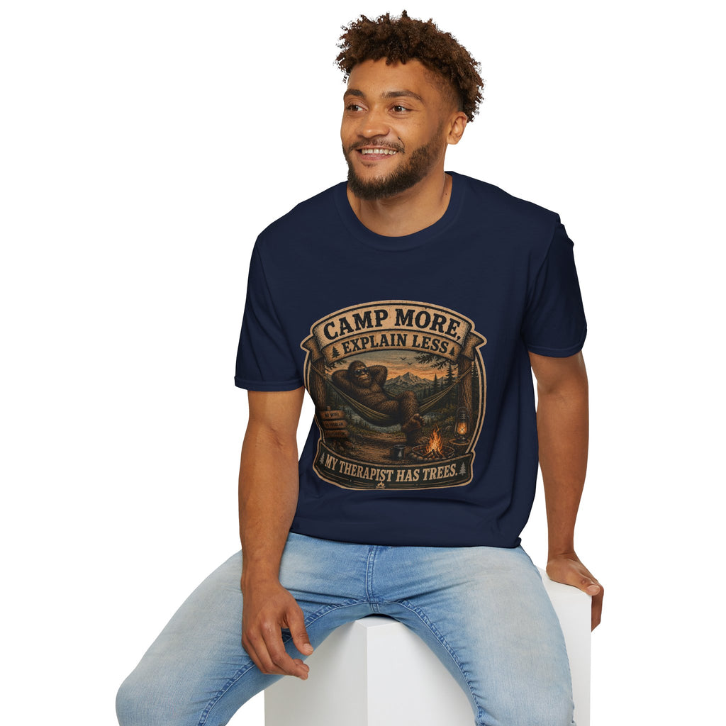 “Camp More, Explain Less” Vintage Camping Graphic Tee — T-Shirt