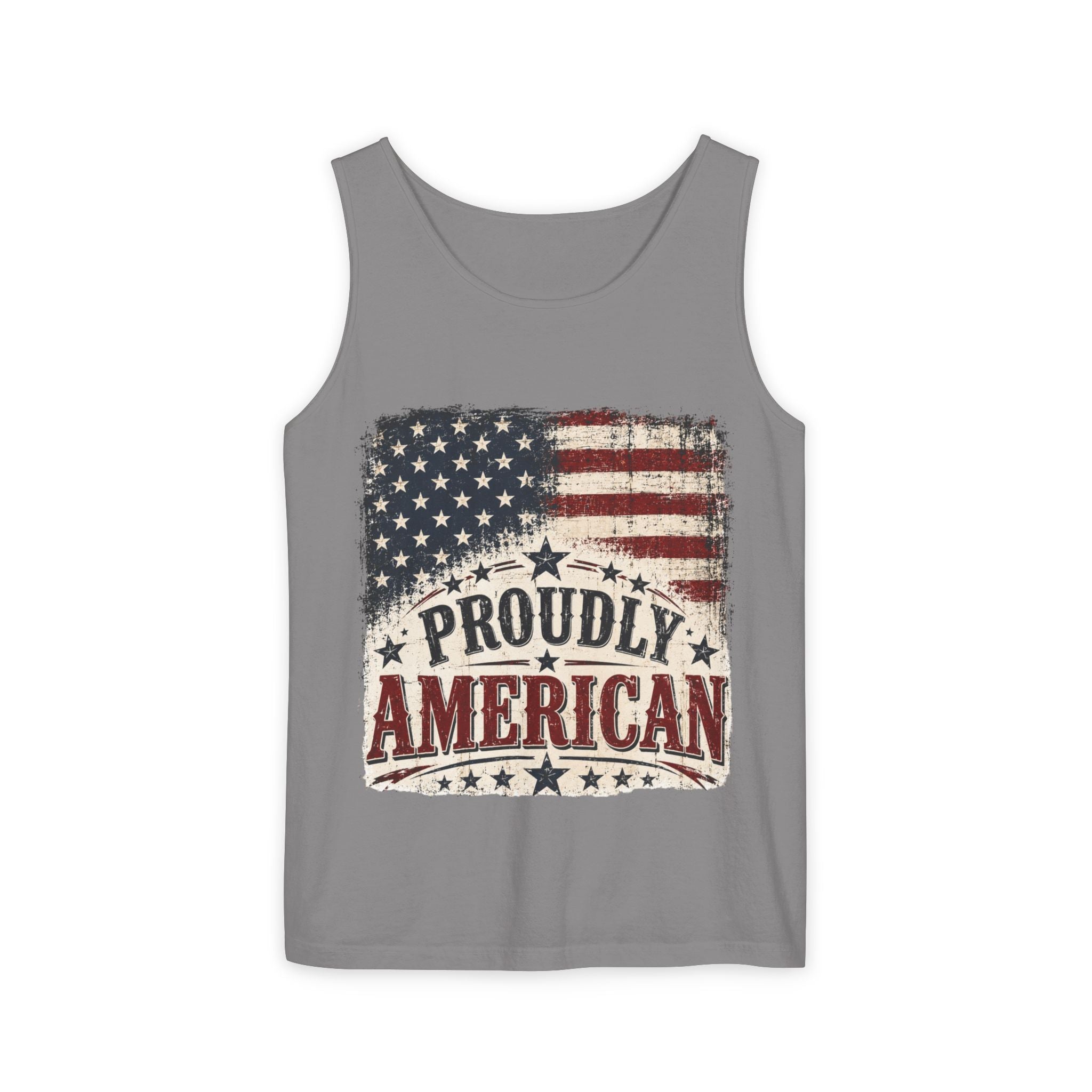 Proudly American Tank Top — Vintage Flag Fourth of July Patriotic Tee
