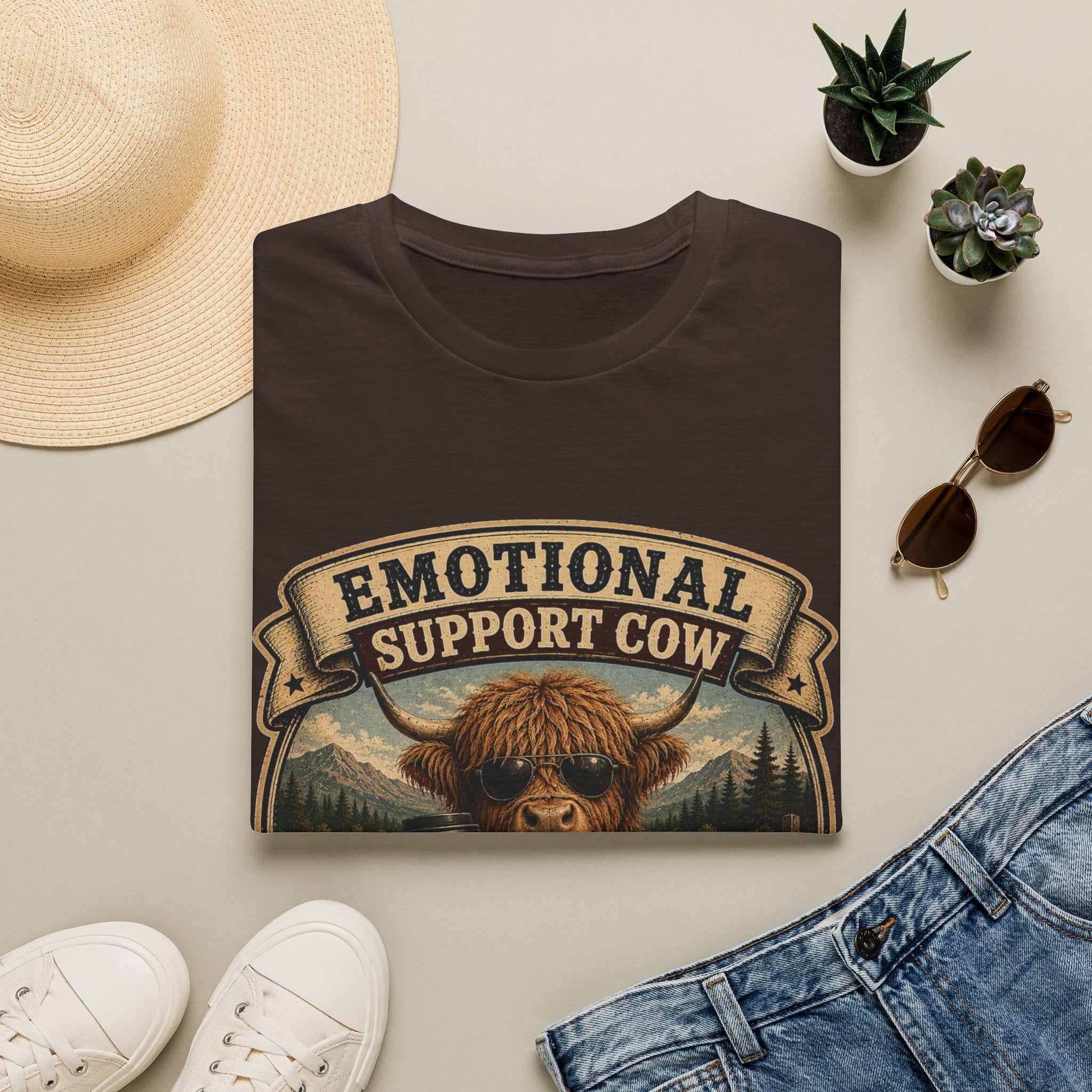 Emotional Support Cow - Highland Cow Unisex Softstyle T-Shirt