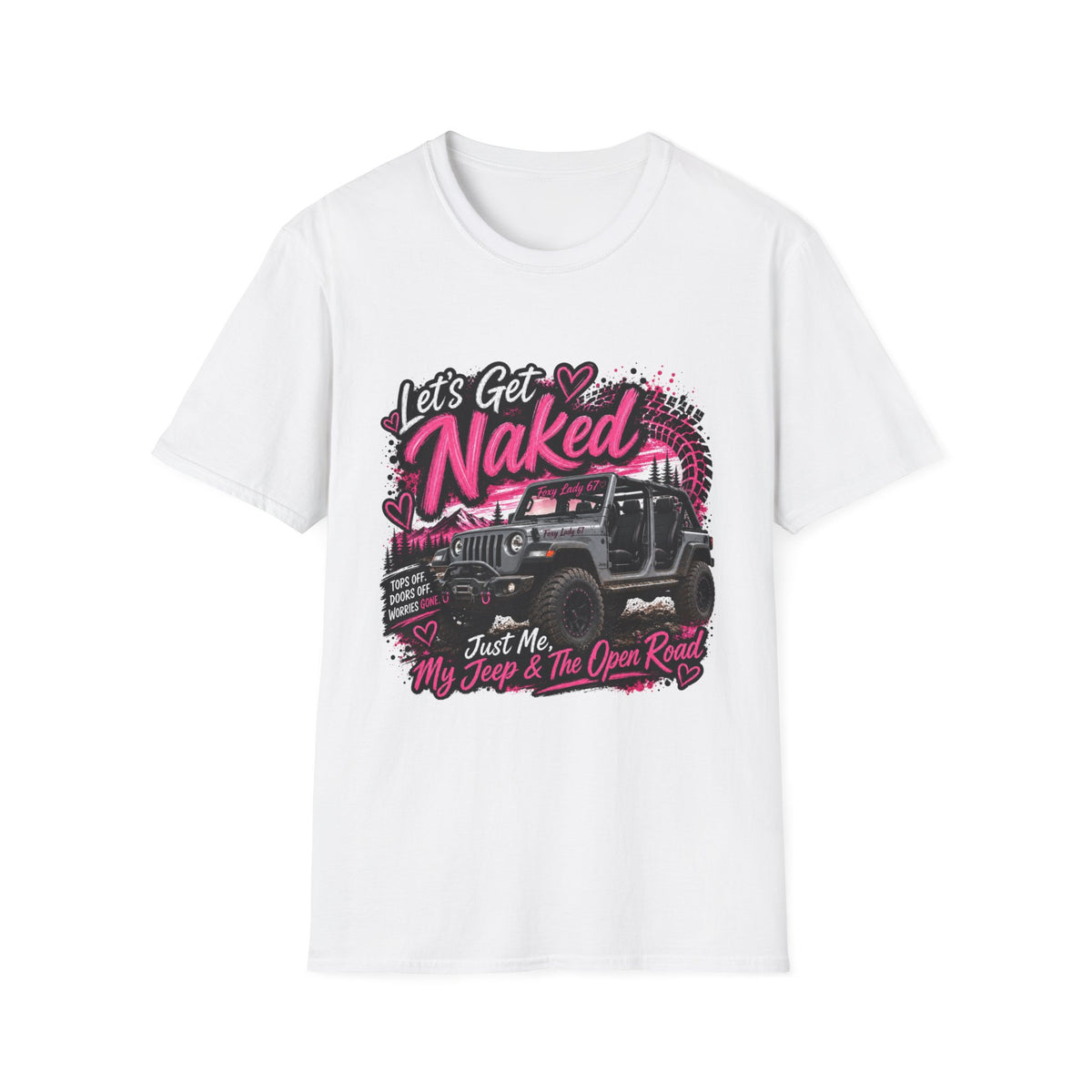 Jeep 'Let's Get Naked' Graphic T-Shirt — (Pink) Funny Off-Roading Top