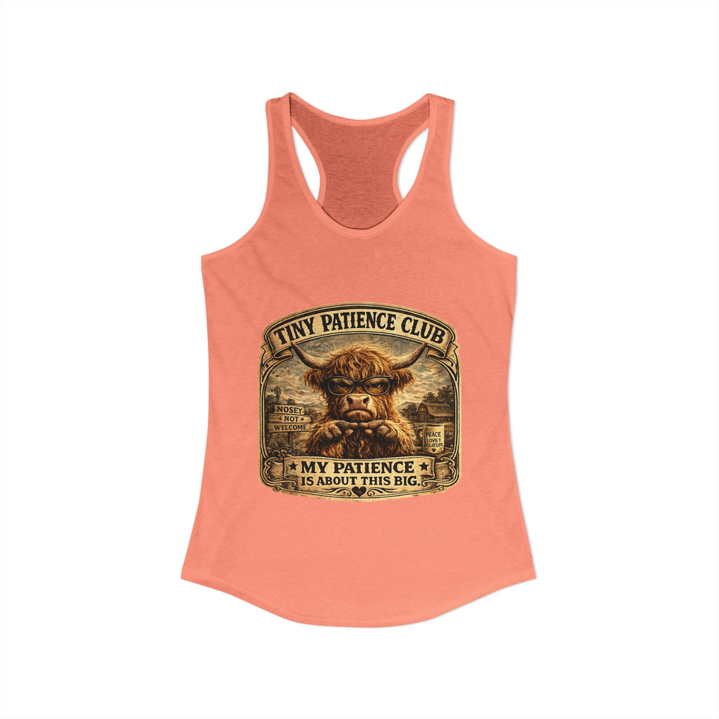 Tiny Patience Highland Cow Women's Ideal Racerback Tank
