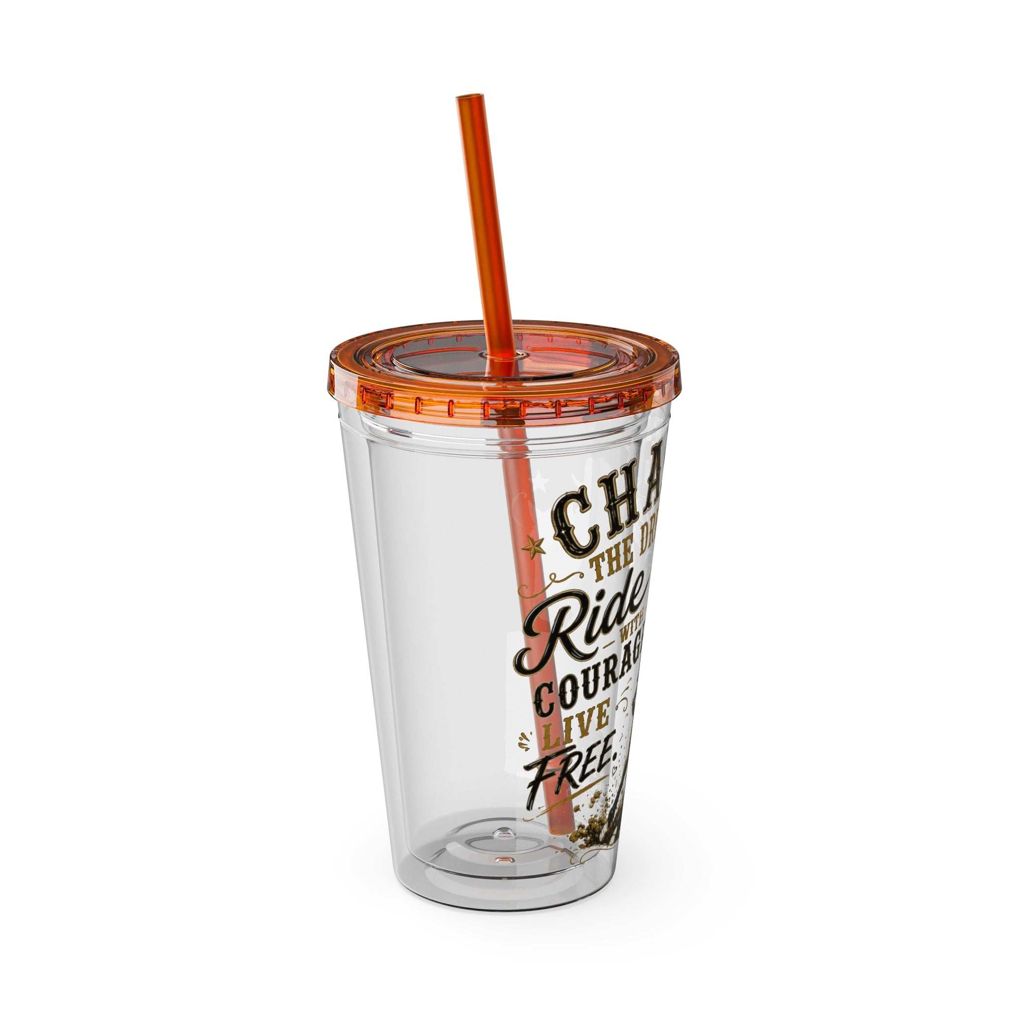 Inspirational Horse Tumbler with Straw — "Chase the Dream, Ride with Courage" 16oz